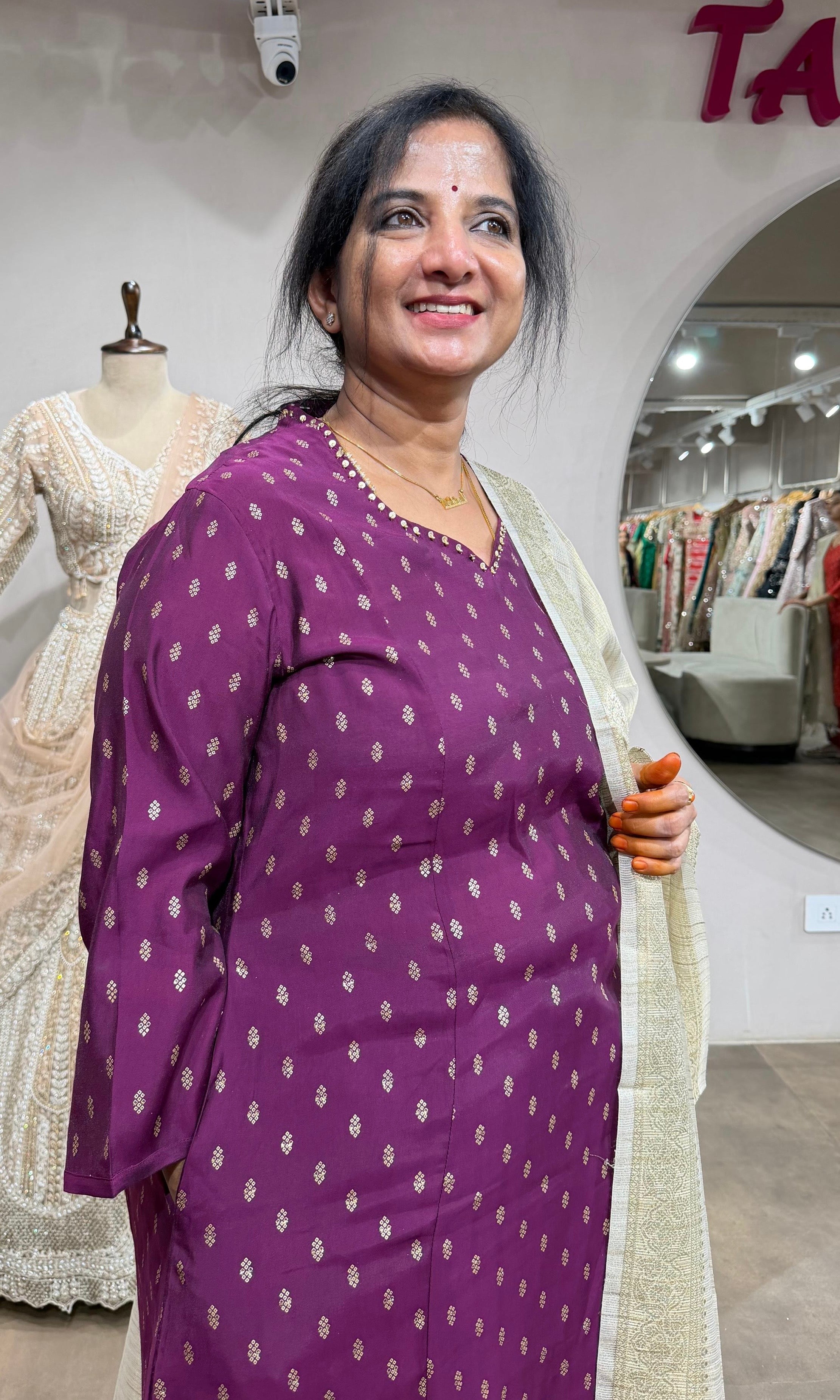 Purple Bandhani Printed Straight Kurta Set