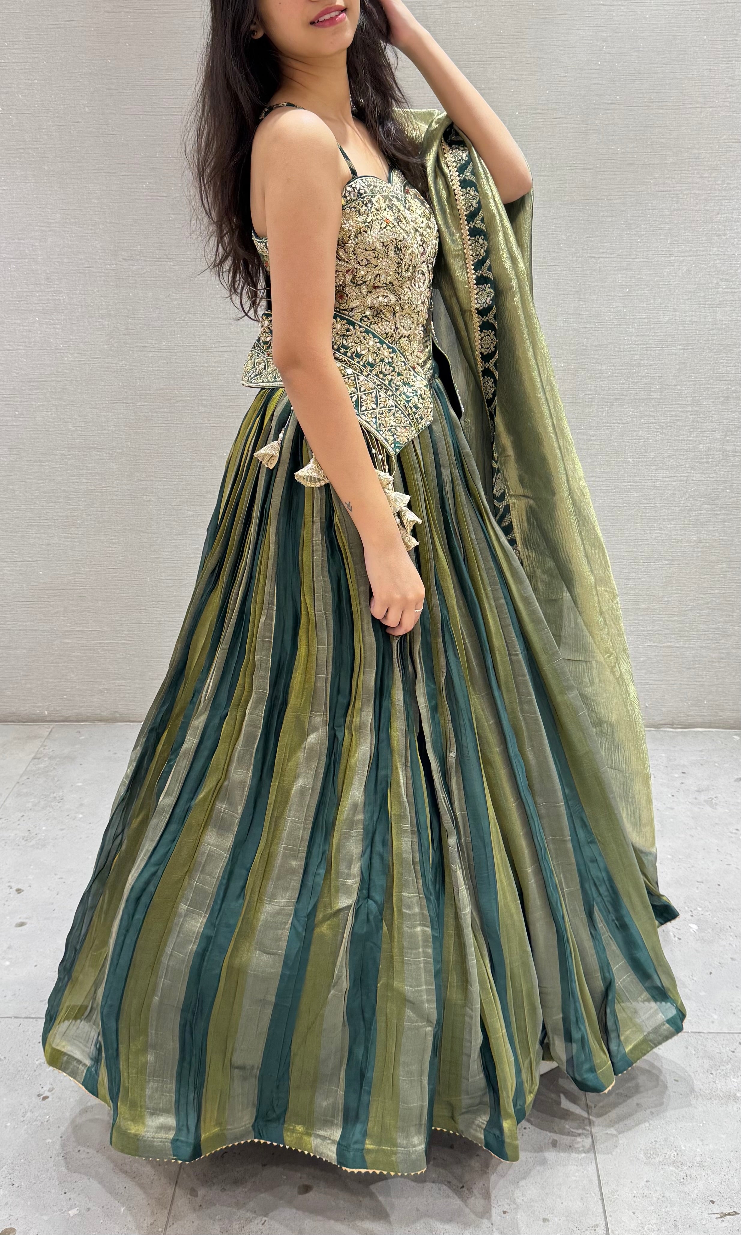 Green CORSET EMBROIDERED LEHENGA