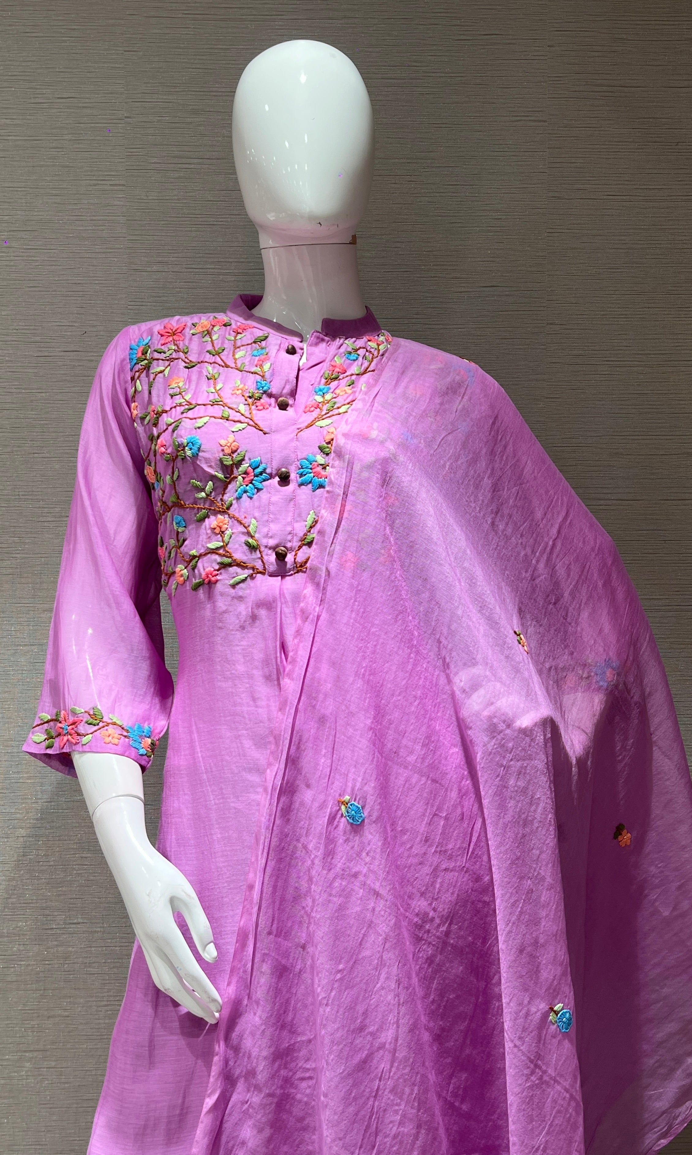 Lavender FLORAL MUL CHANDERI kurta set