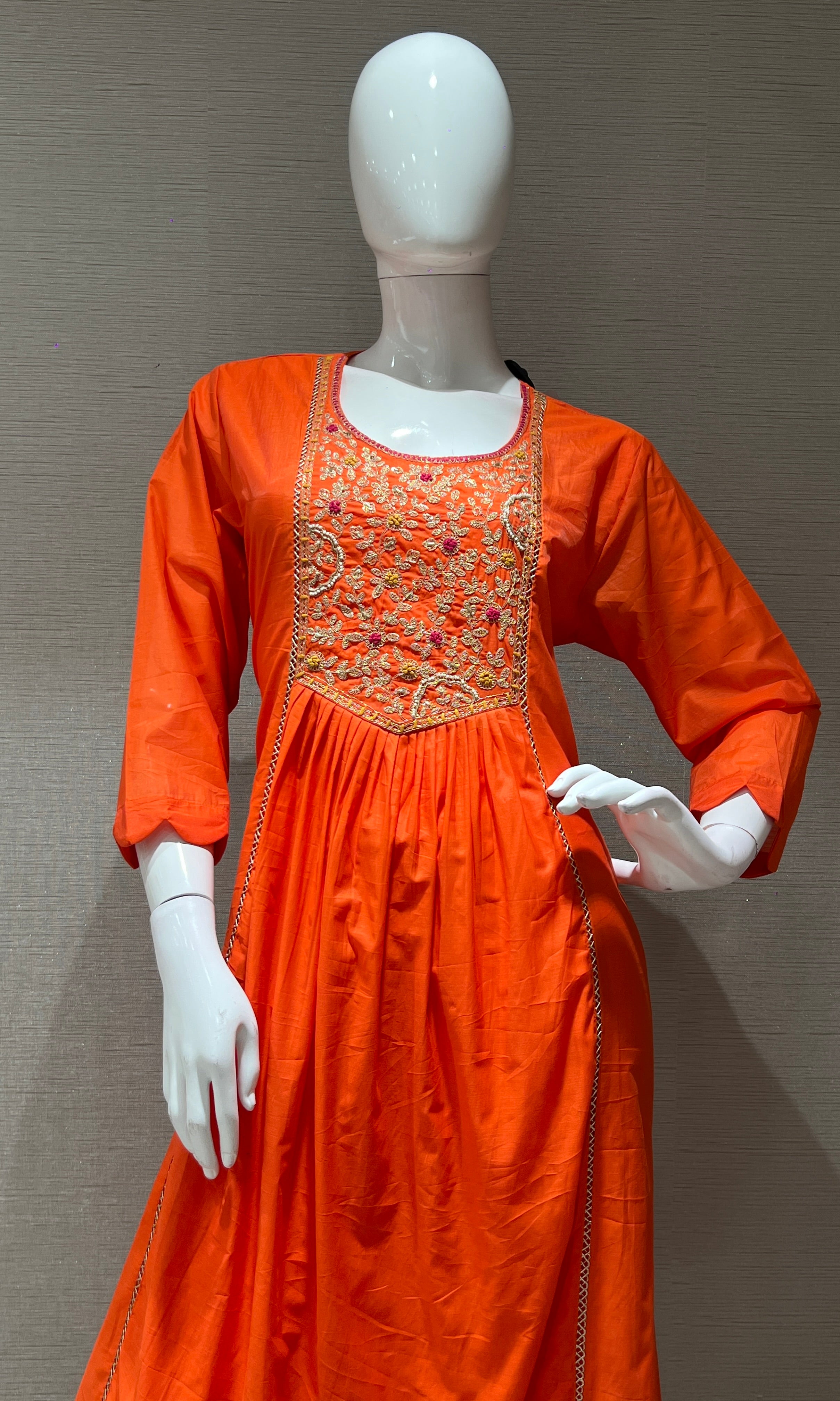 Orange MUL CHANDERI ANARKALI KURTA SET