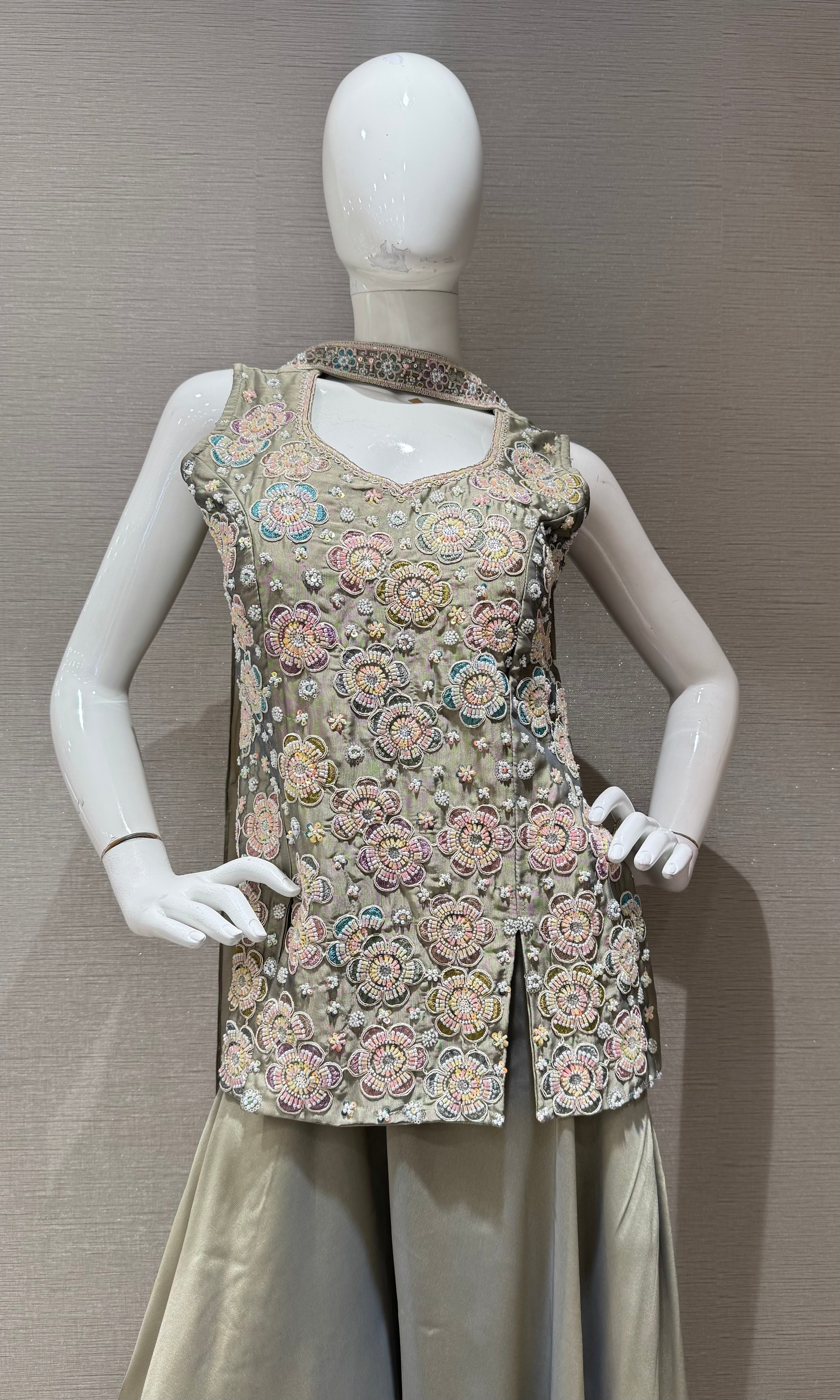 Olive Green Shimmer Floral Peplum palazzo set