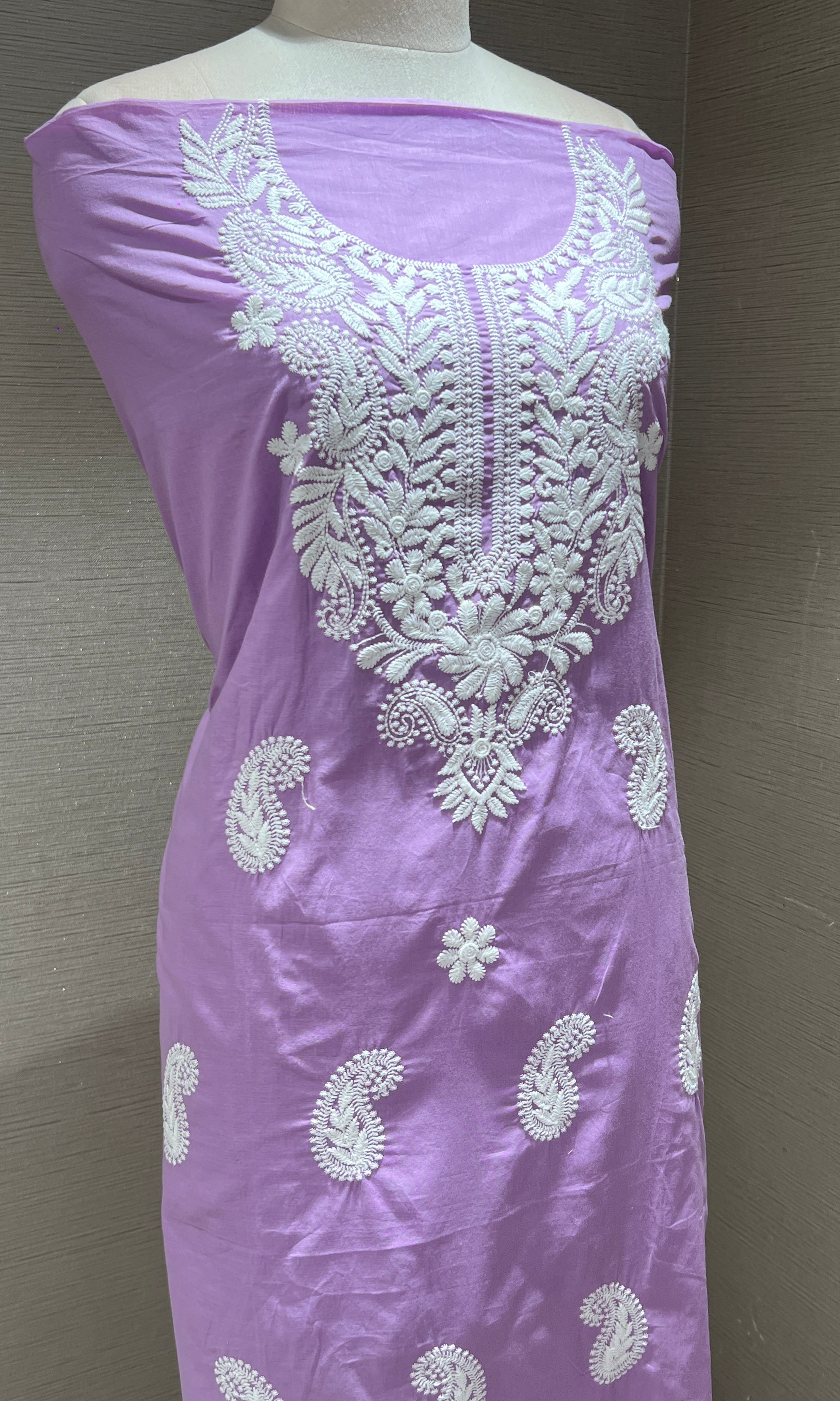Lilac Elegance Embroidered Dress Material