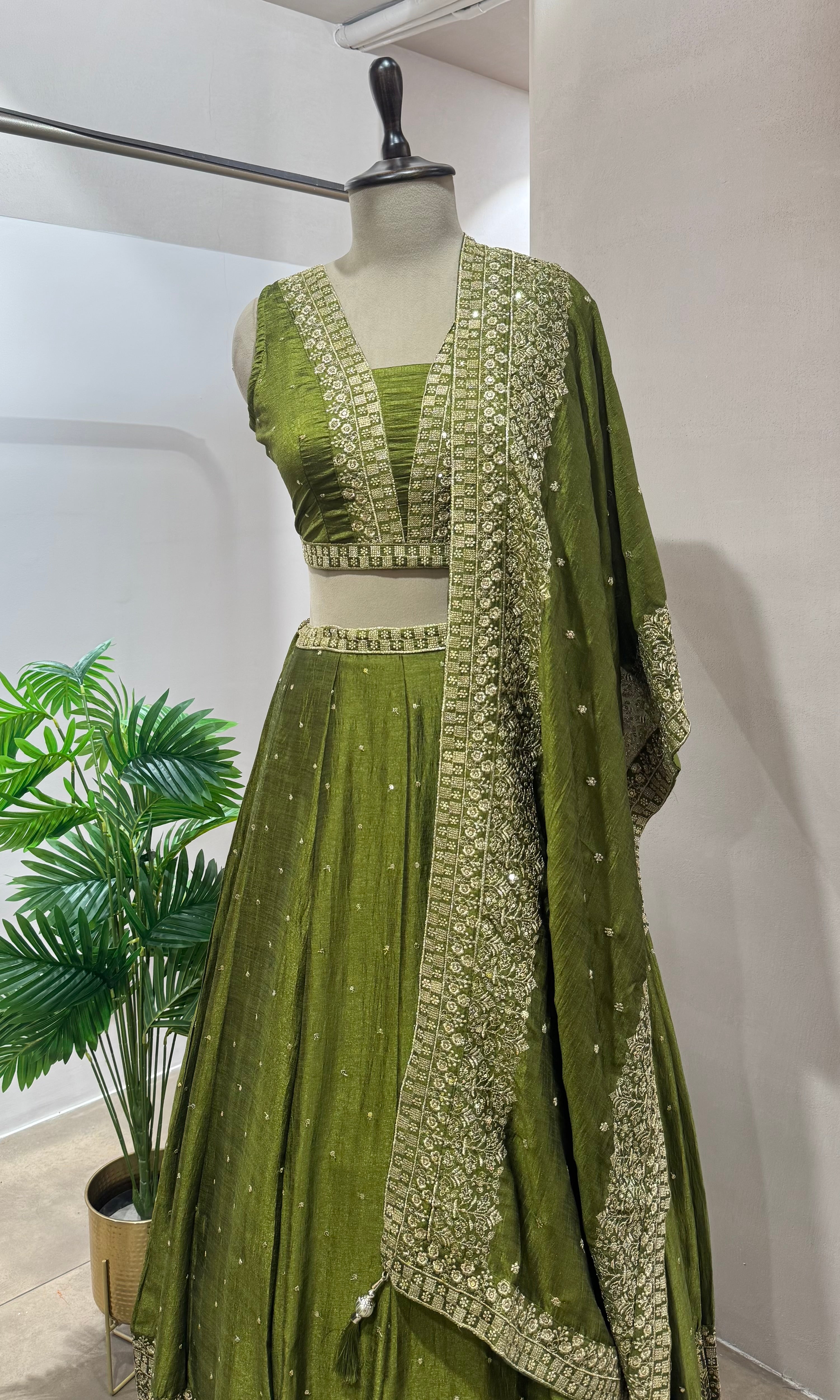 Green INTRICATE EMBROIDERED LEHENGA