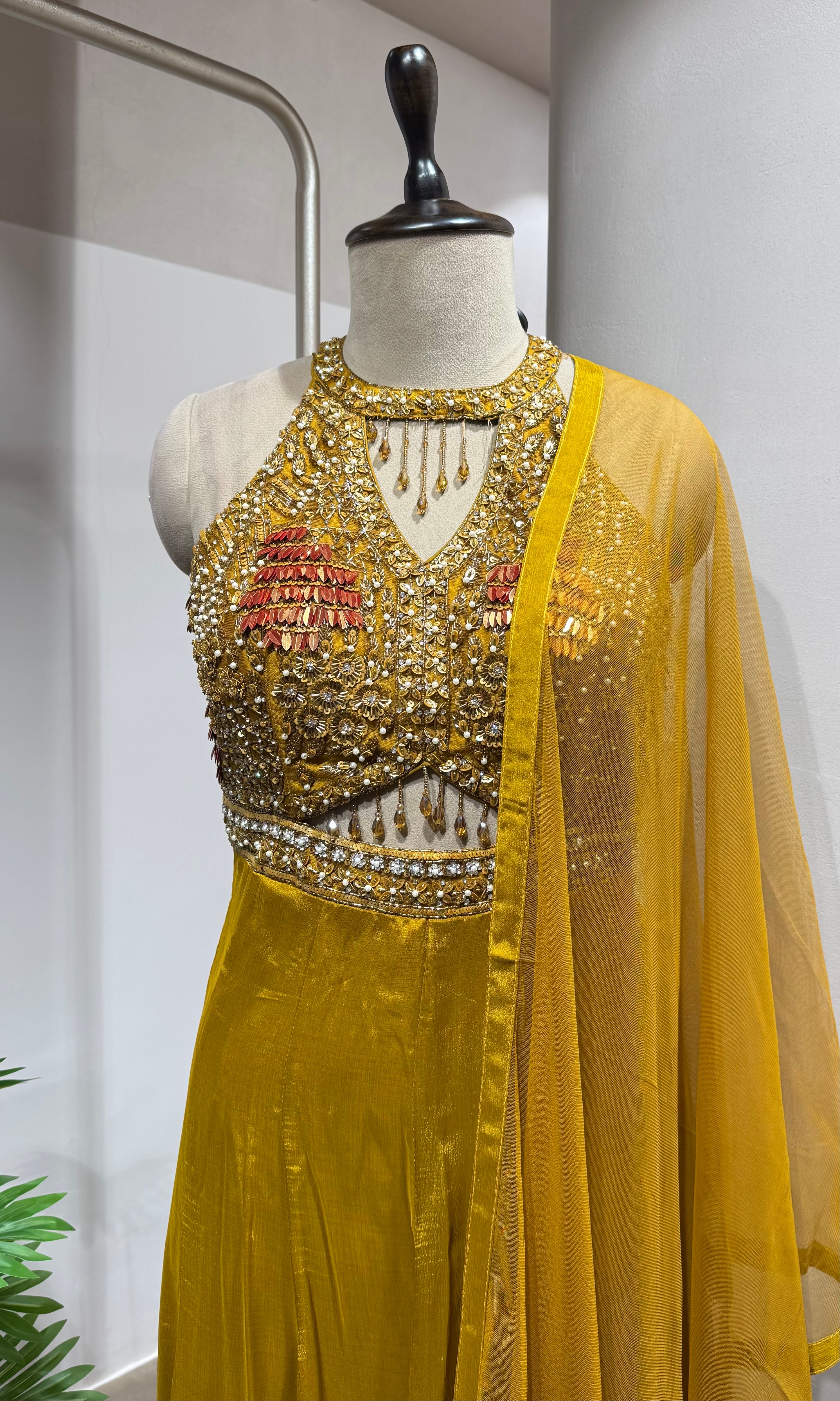 Mustard Party Wear Designer Indo-Western