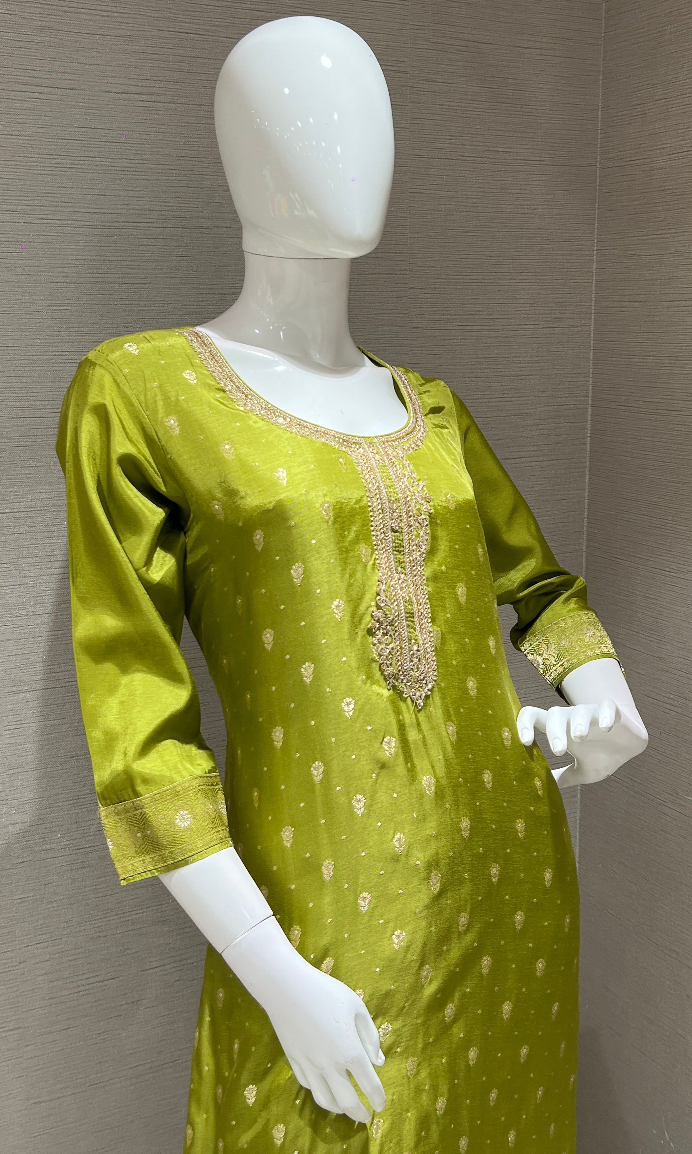 Green and Gold Embroidered Kurta set