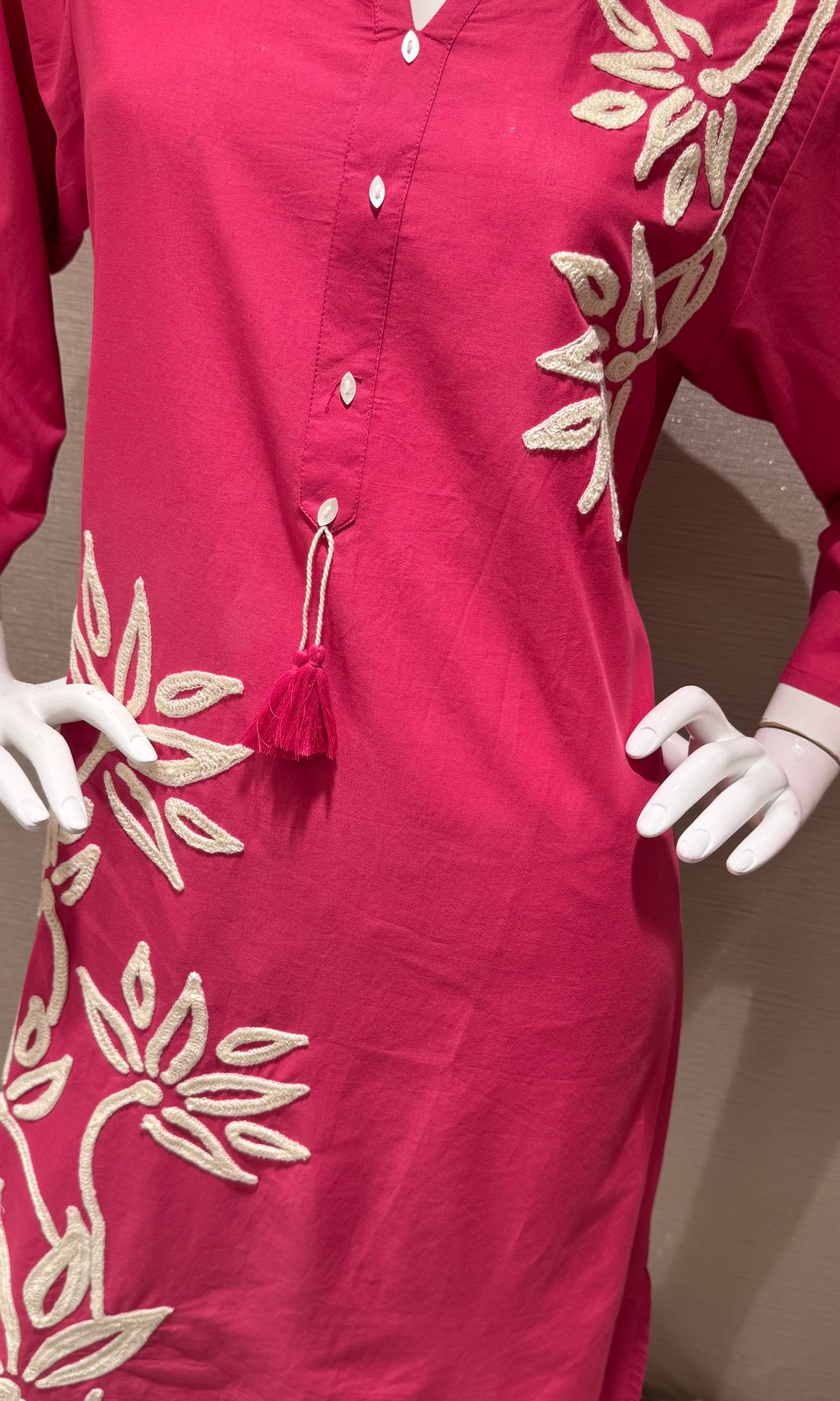 pink embroidery cotton kurta set with a dupatta