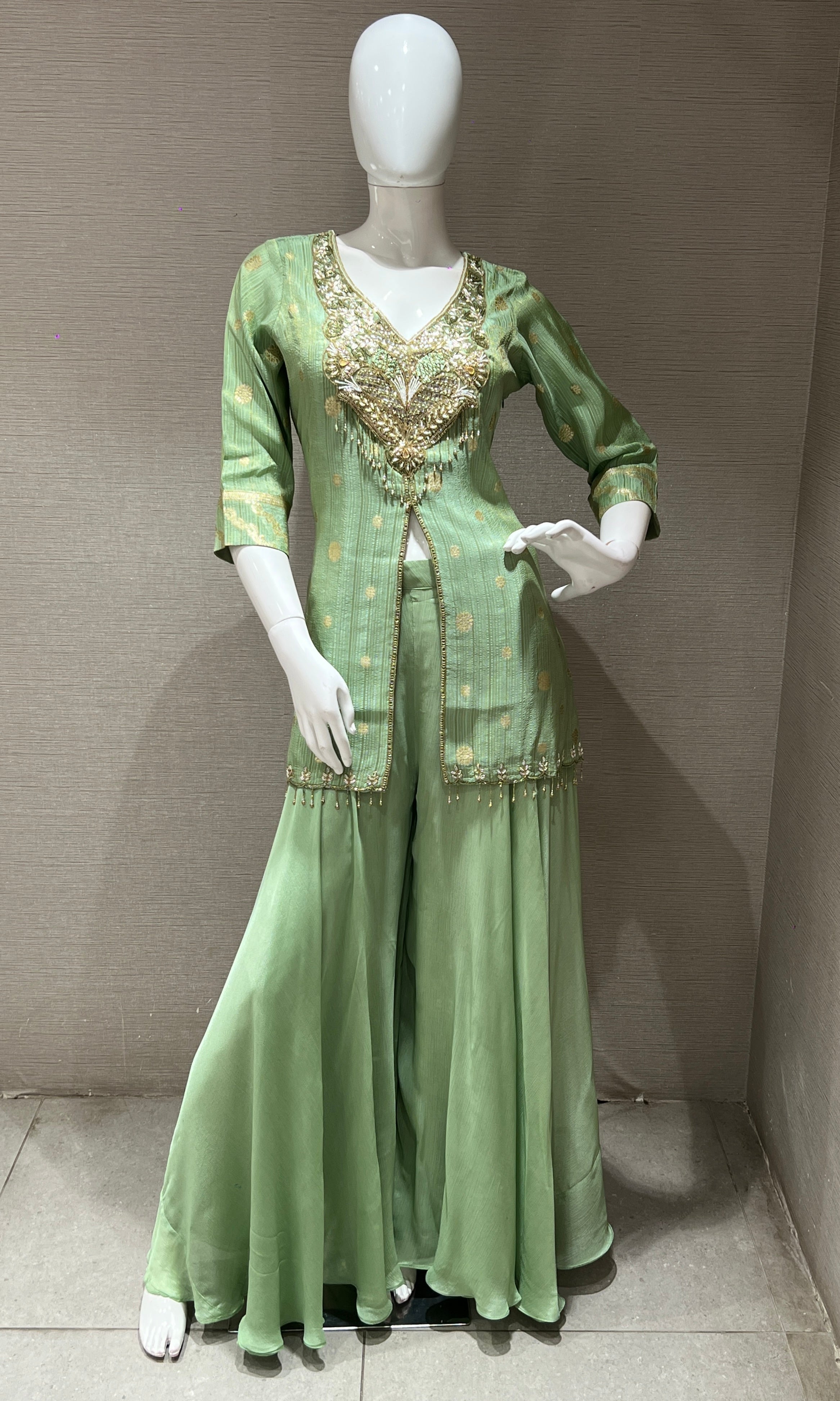 Pista green palazzo with short BLOUSE