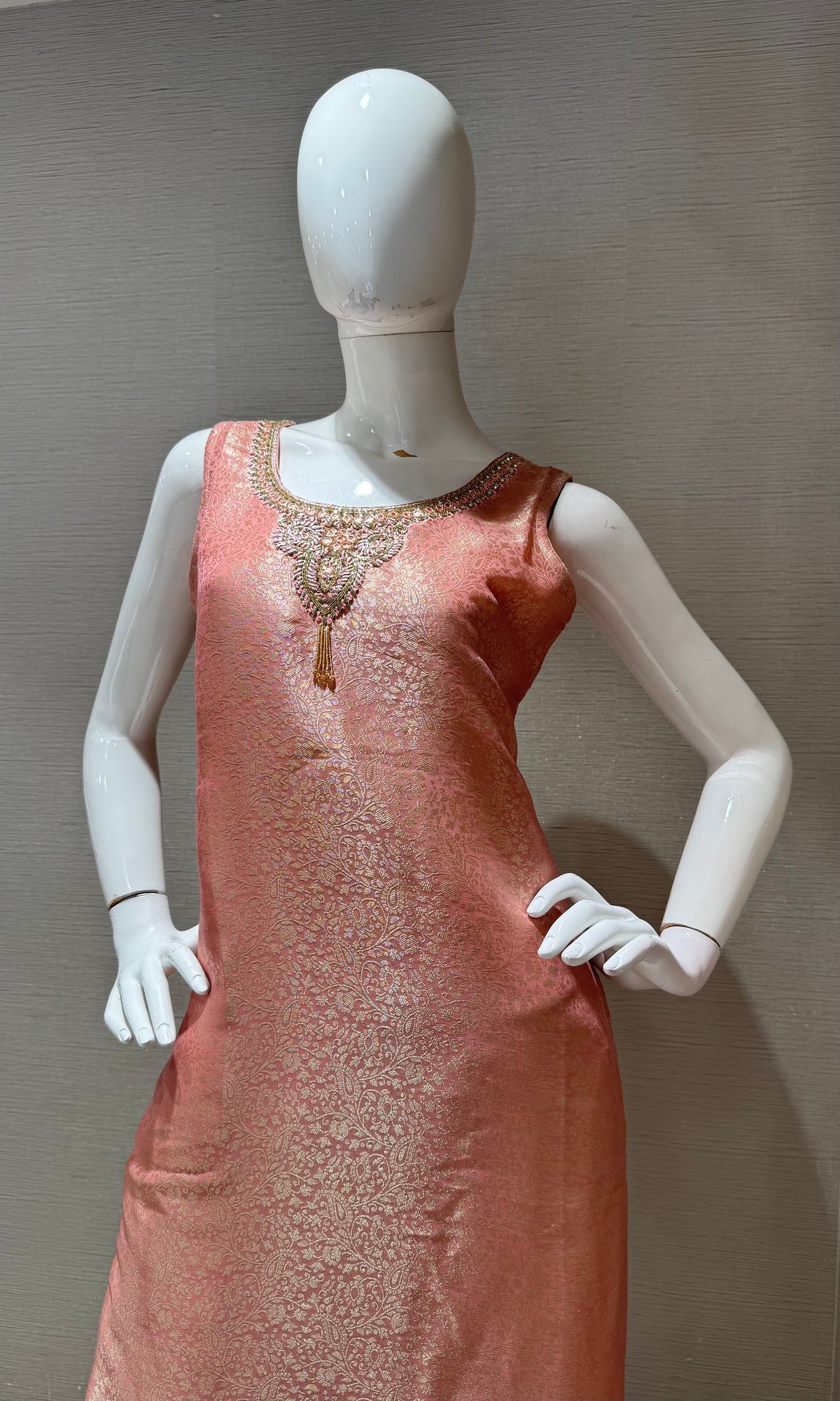 Light Pink Tissue silk Kurta Set with Striped Dupatta