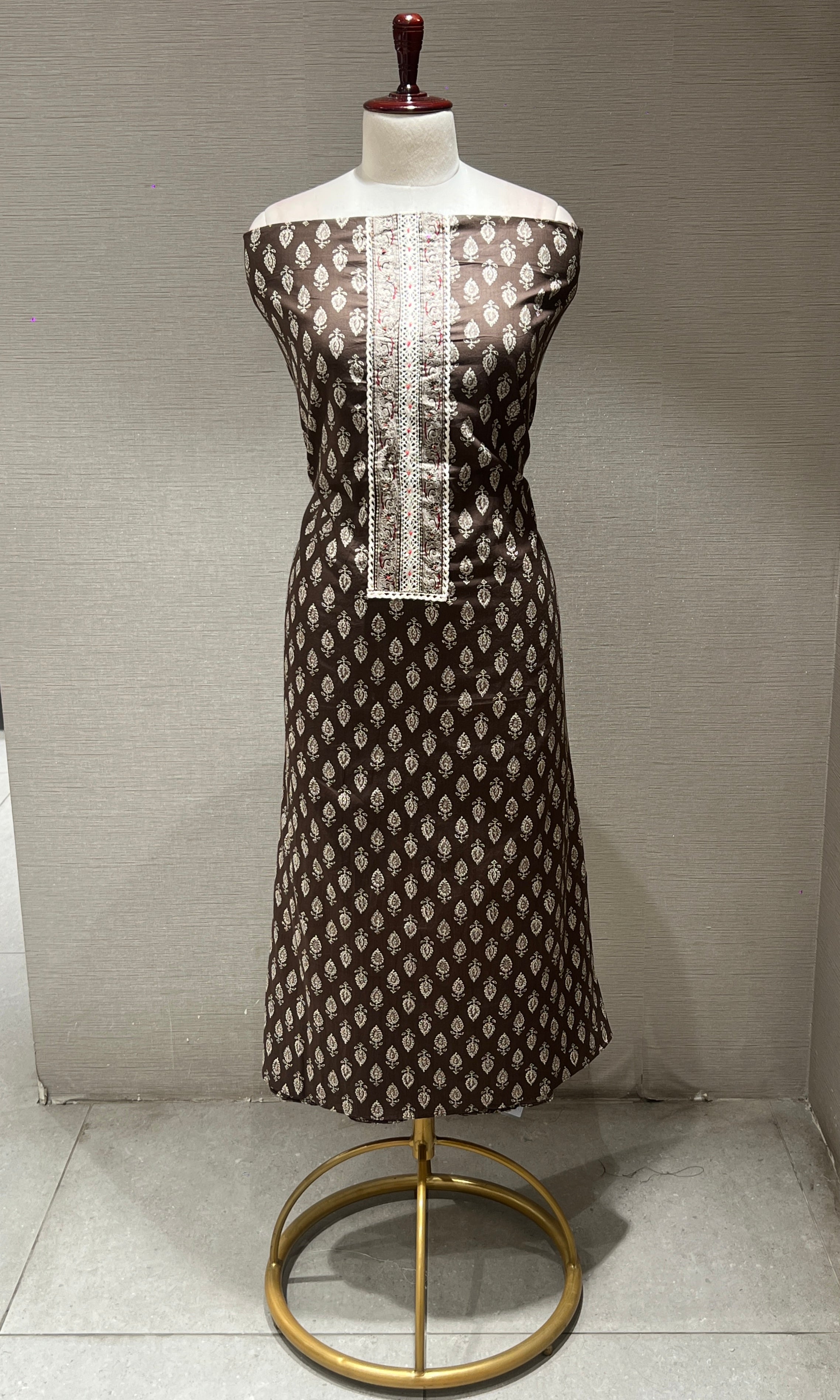 Elegant Brown and White print dress material