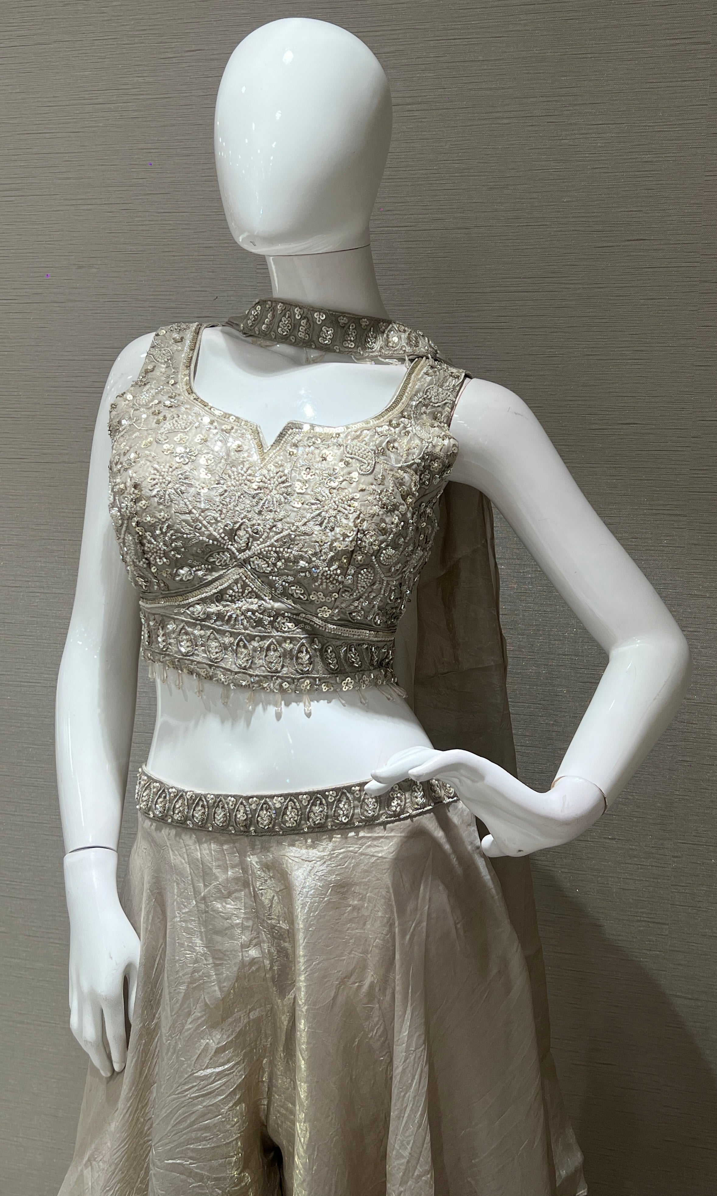 Grey Sequined Embroidered Palazoo Set