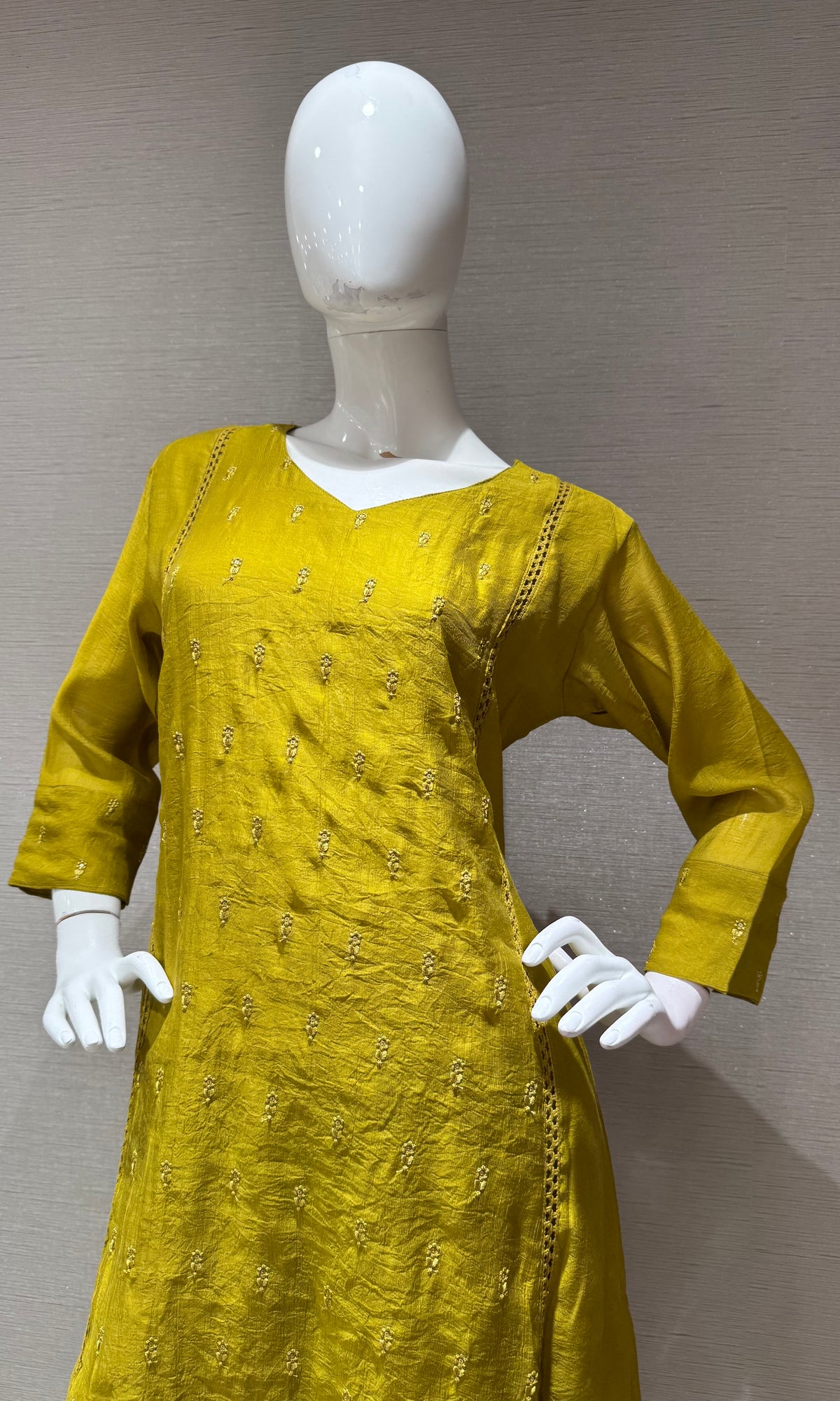 Mehandi Green mul Chanderi Kurta Set with Dupatta