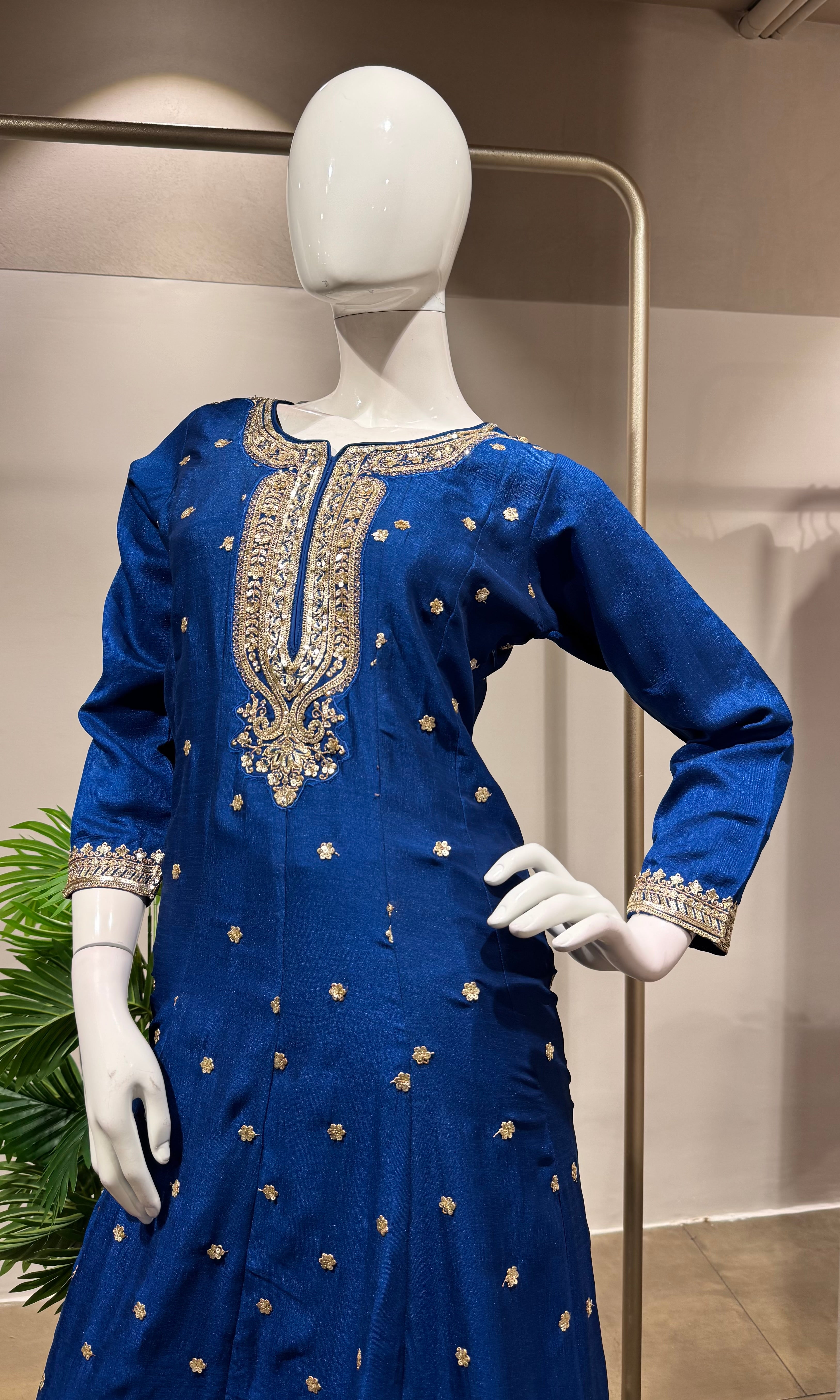 BLUE GOLDEN EMBROIDERY ANARKALI SET