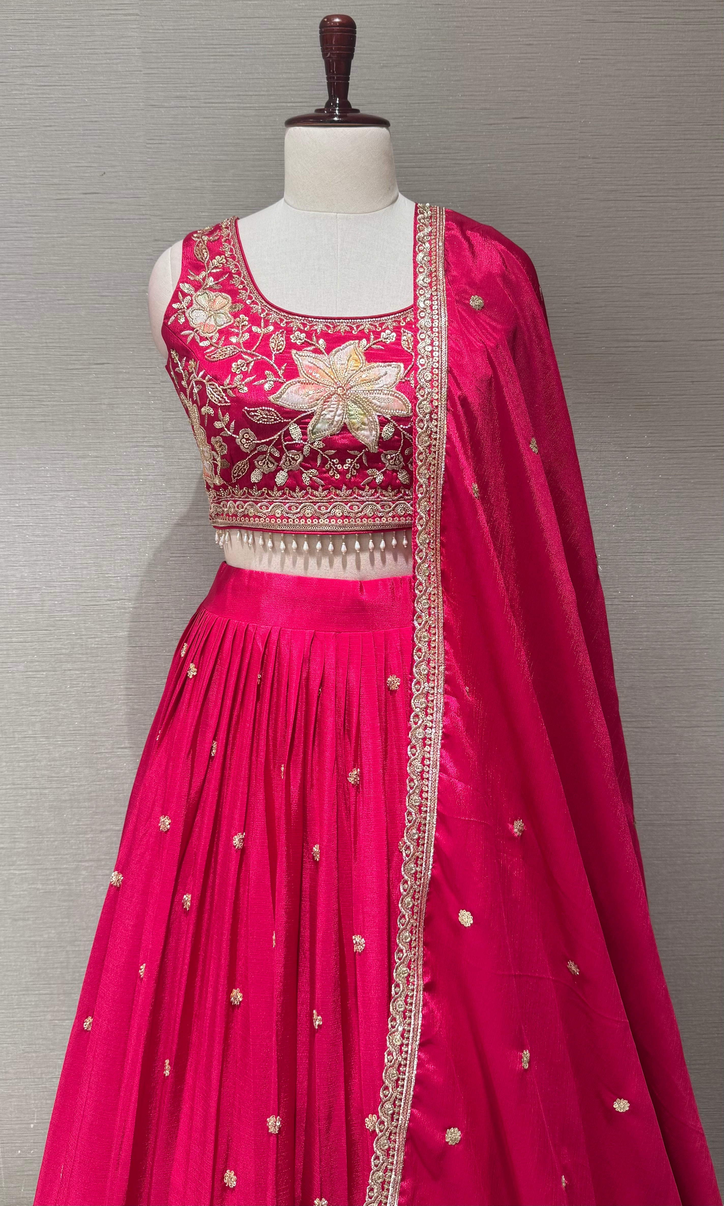 Rani tissue silk Floral Embroidered Lehenga Set