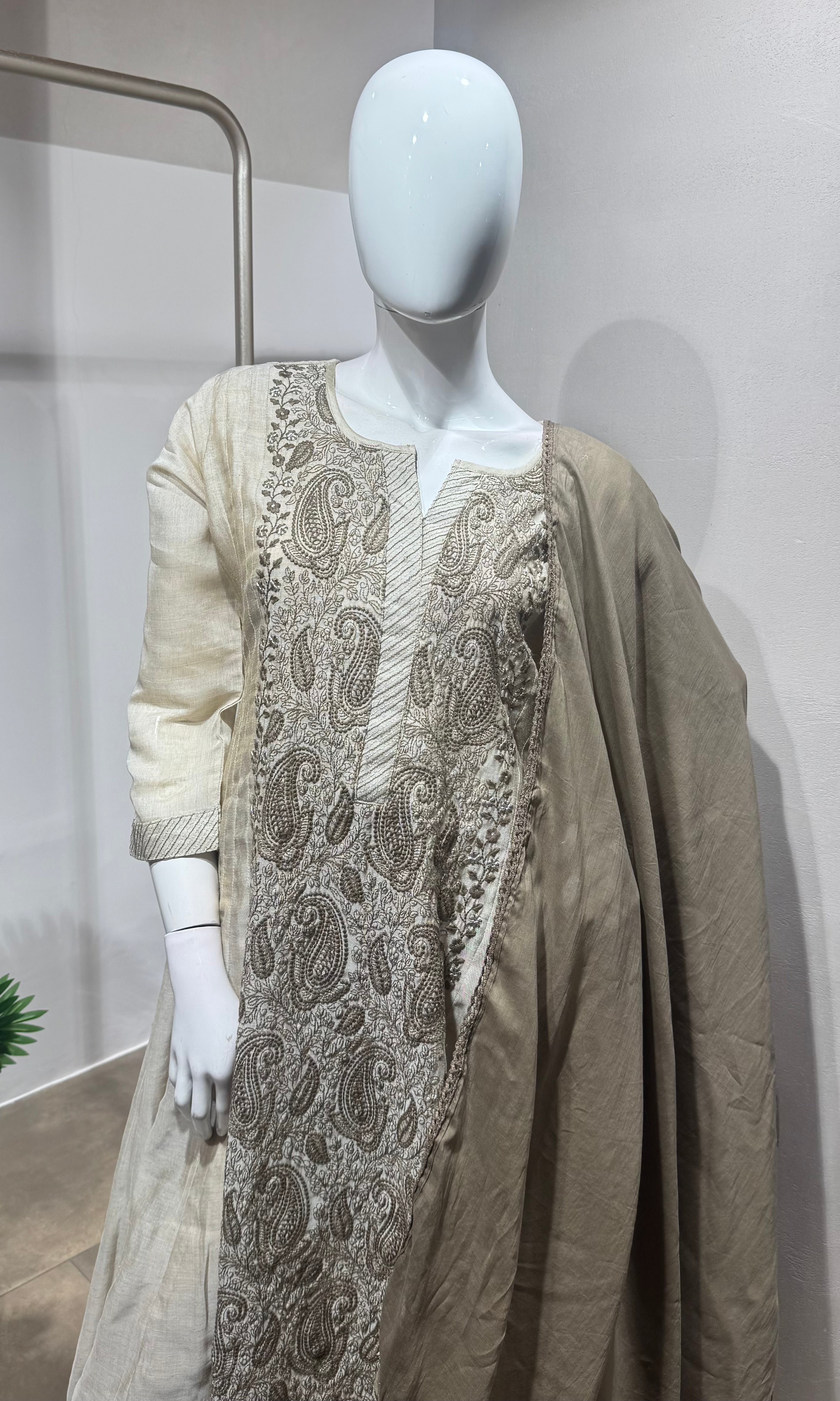 Beige embroidered kurta set
