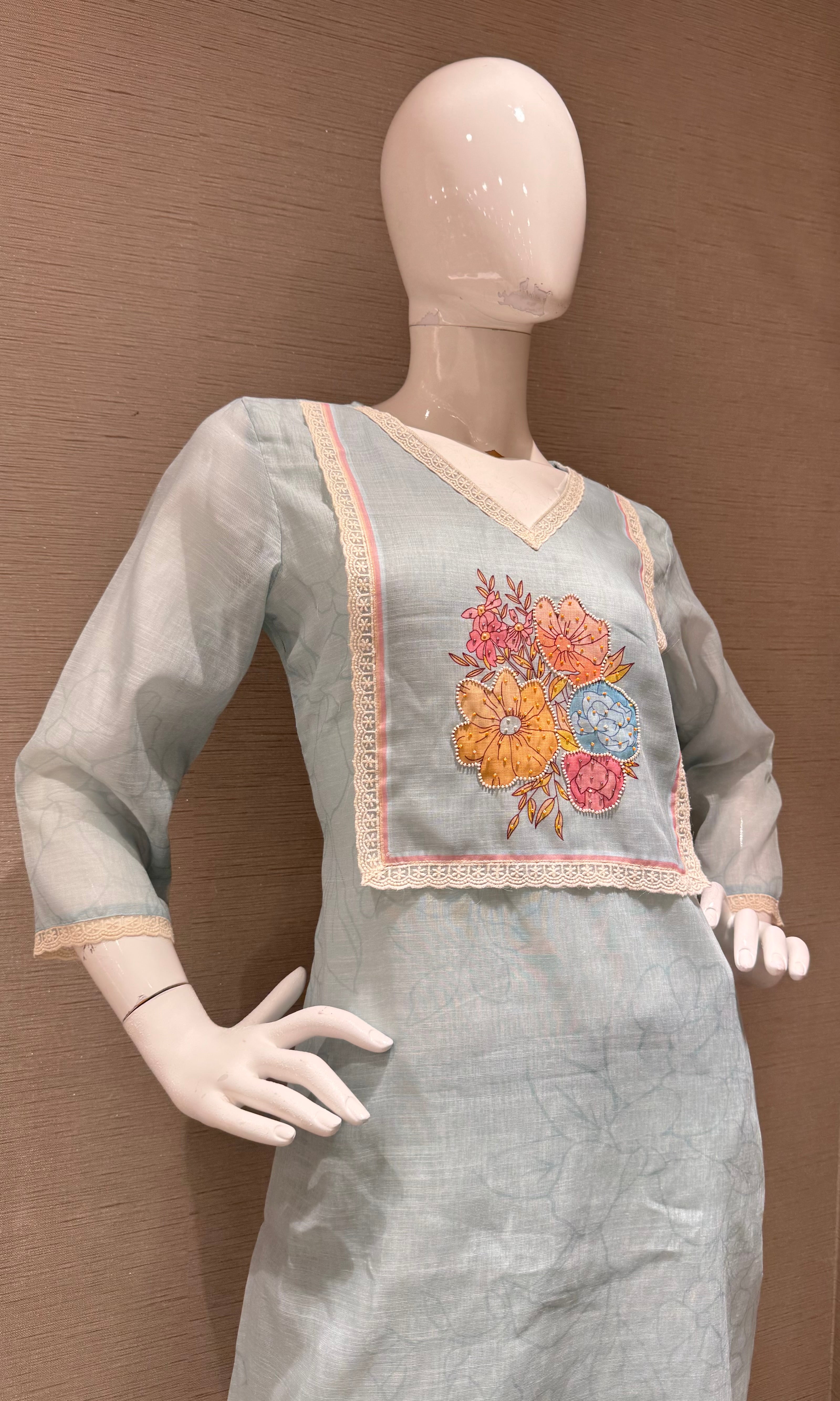 Sky Blue Straight Kurta Set with Multicolor Pastel dupatta