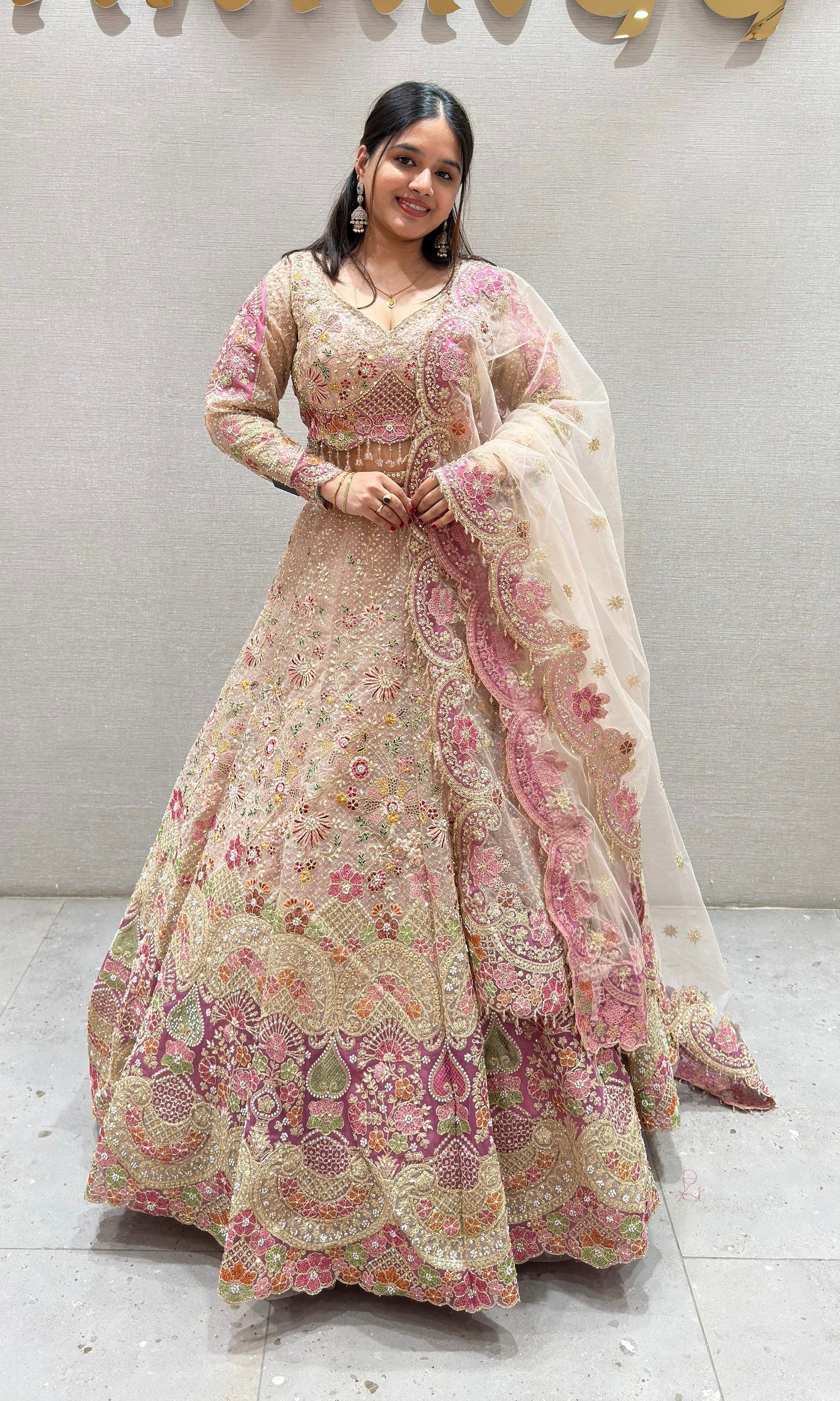 Peach FLORAL INTRICATE EMBROIDERED Lehenga