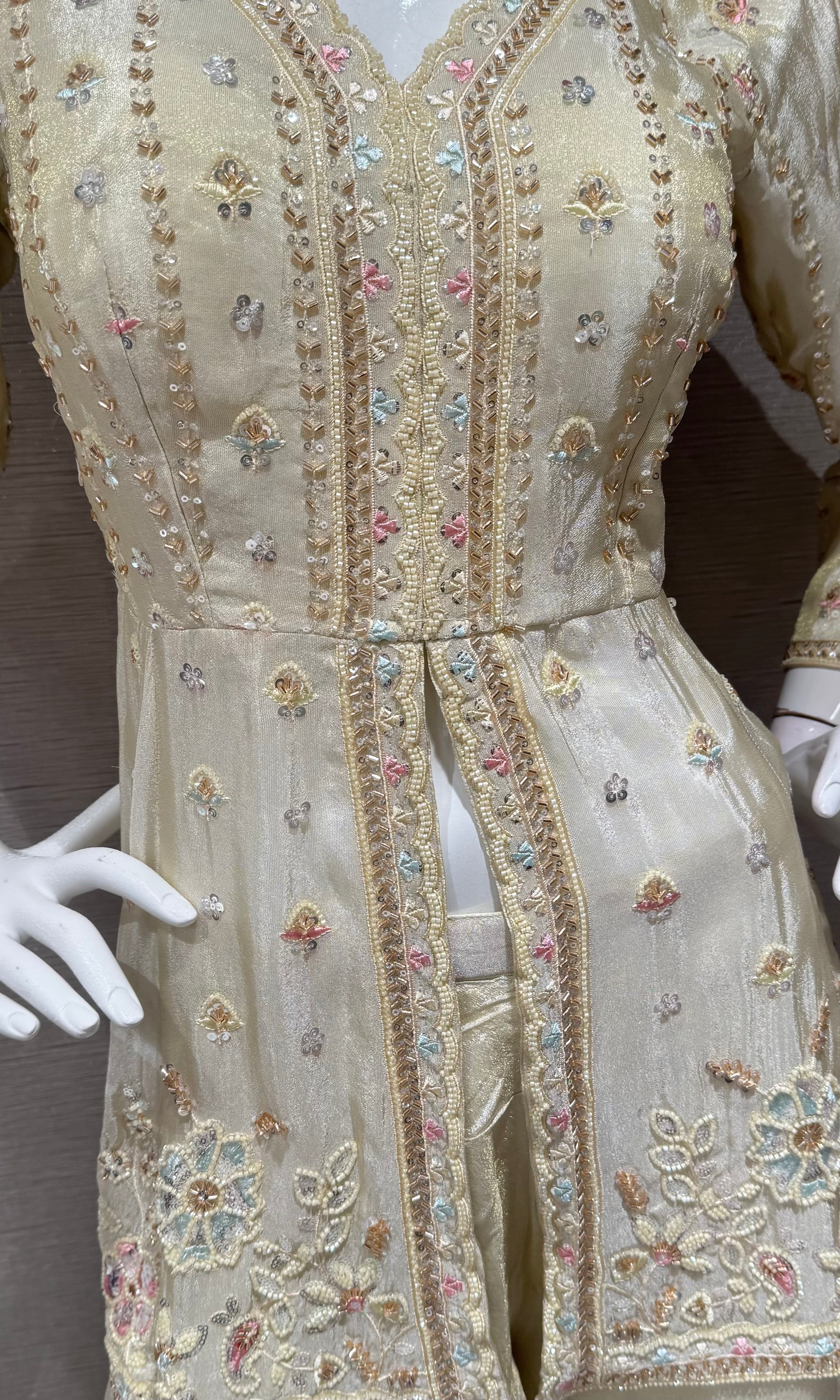 Cream Embroidered Tissue Peplum Palazzo set
