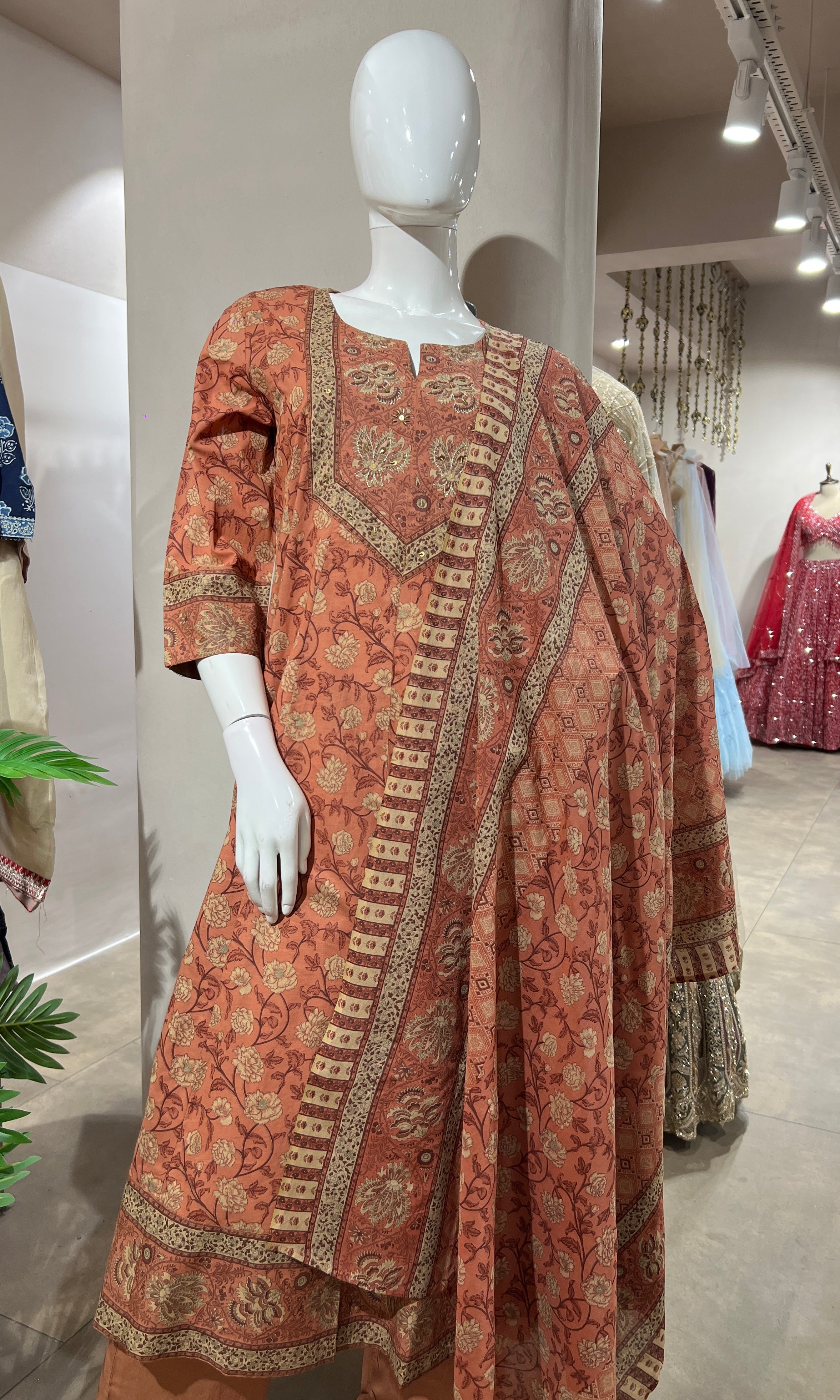 PEACH ETHNIC PRINTED KURTA SET