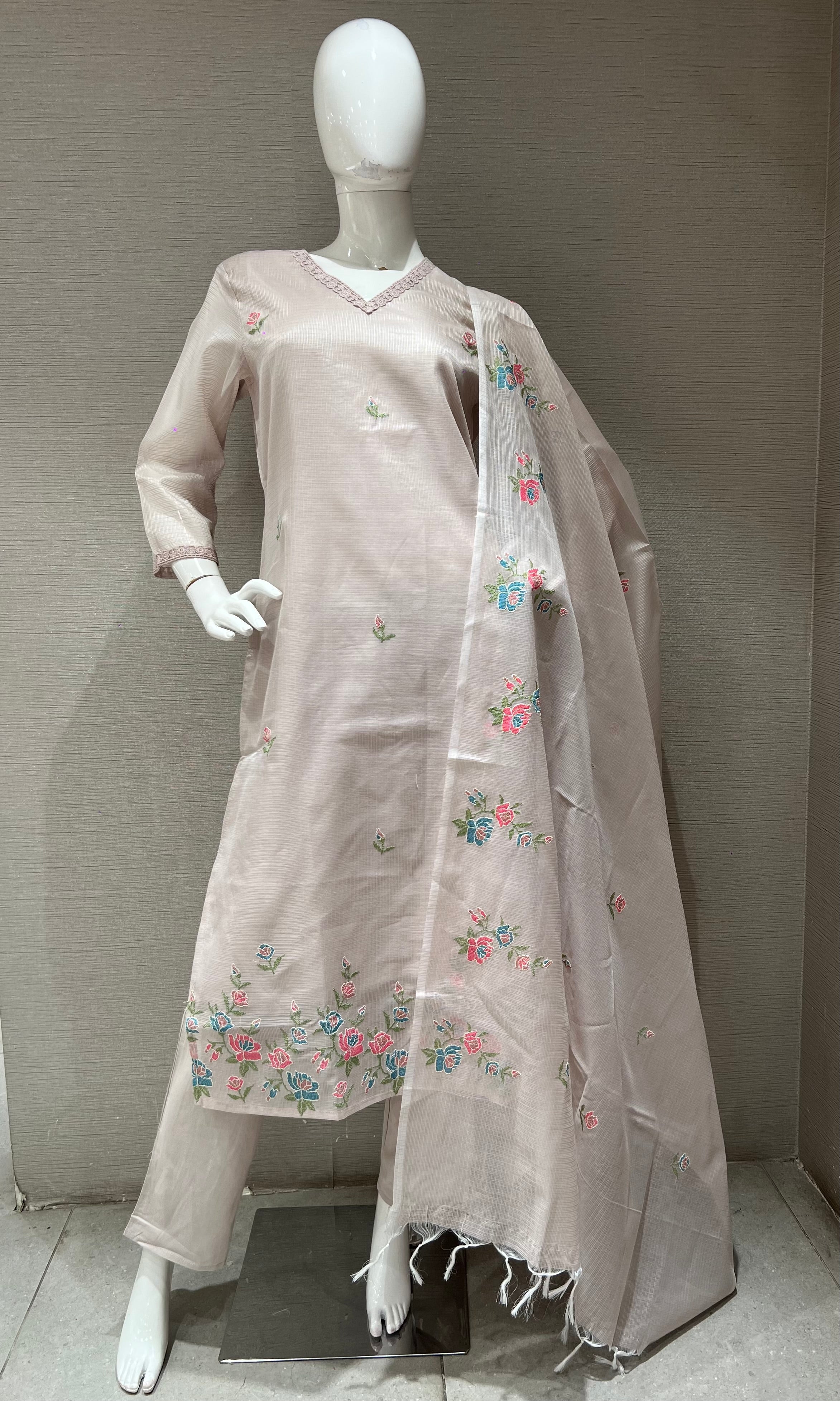 Light Pink Floral Embroidered Kurta Set with Dupatta