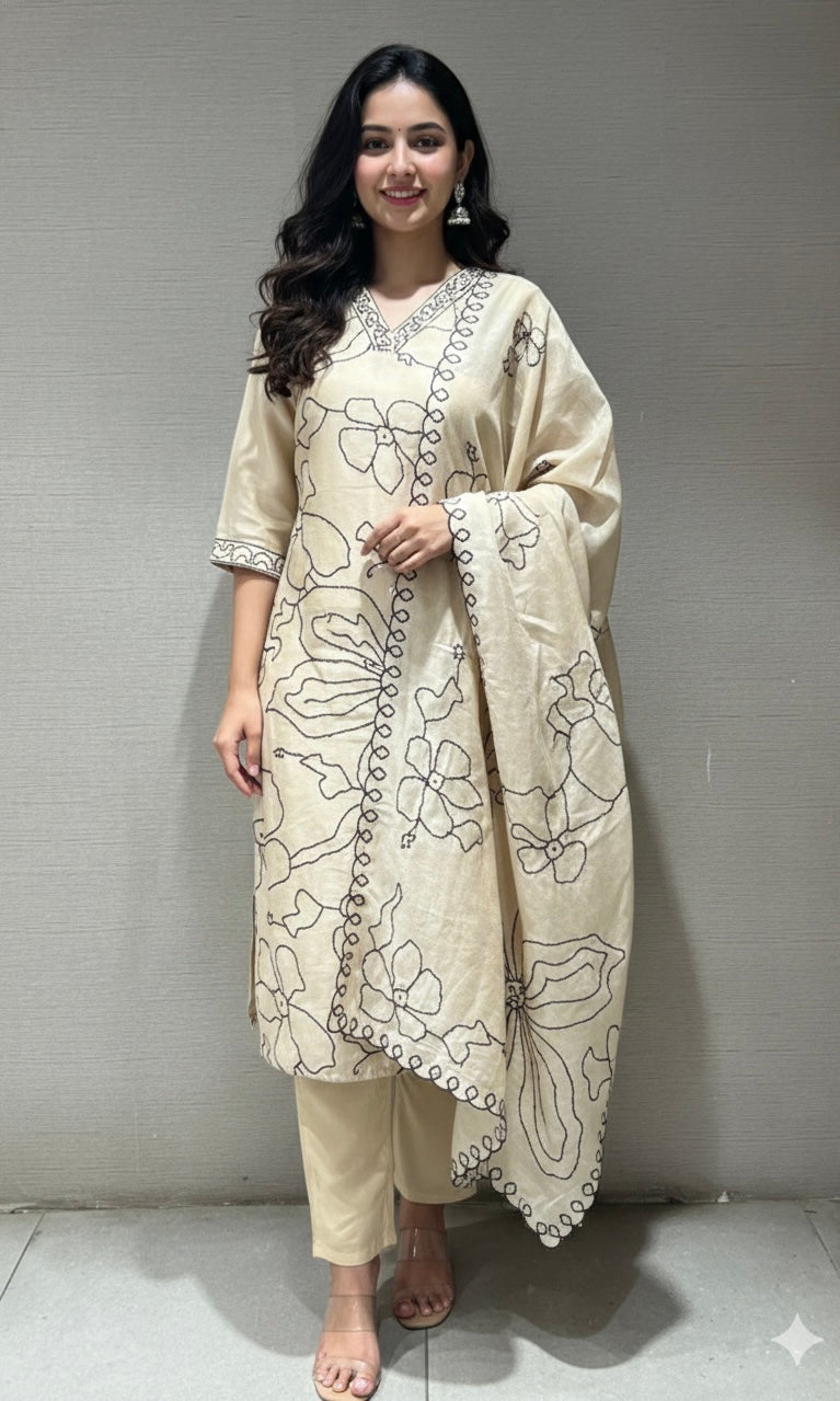 Cream FLORAL kurta set