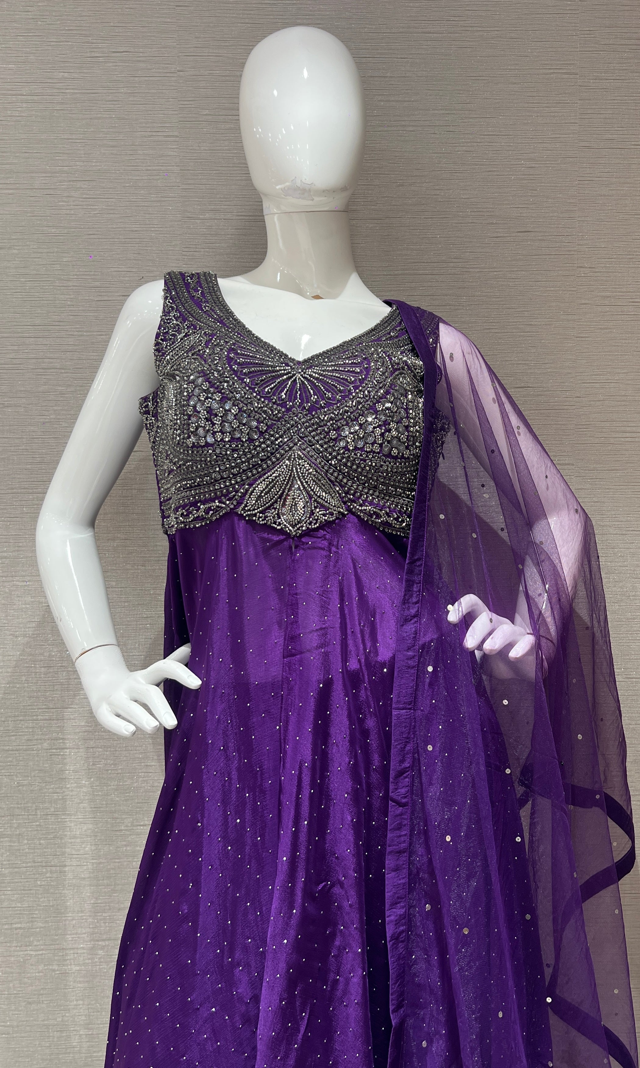 Purple Shimmer Anarkali with Palazzo Pants