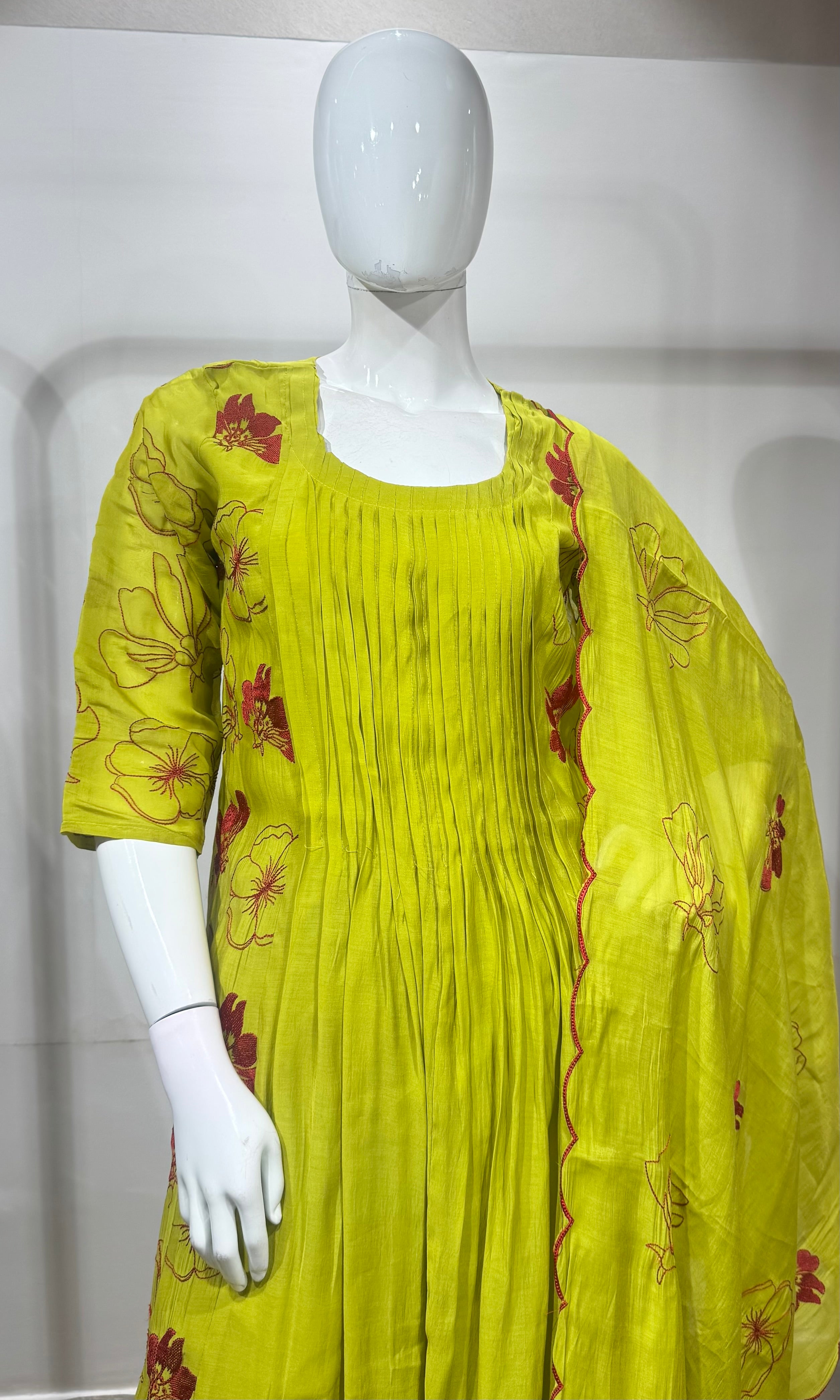 Lime Green Embroidered Kurta Suit Set