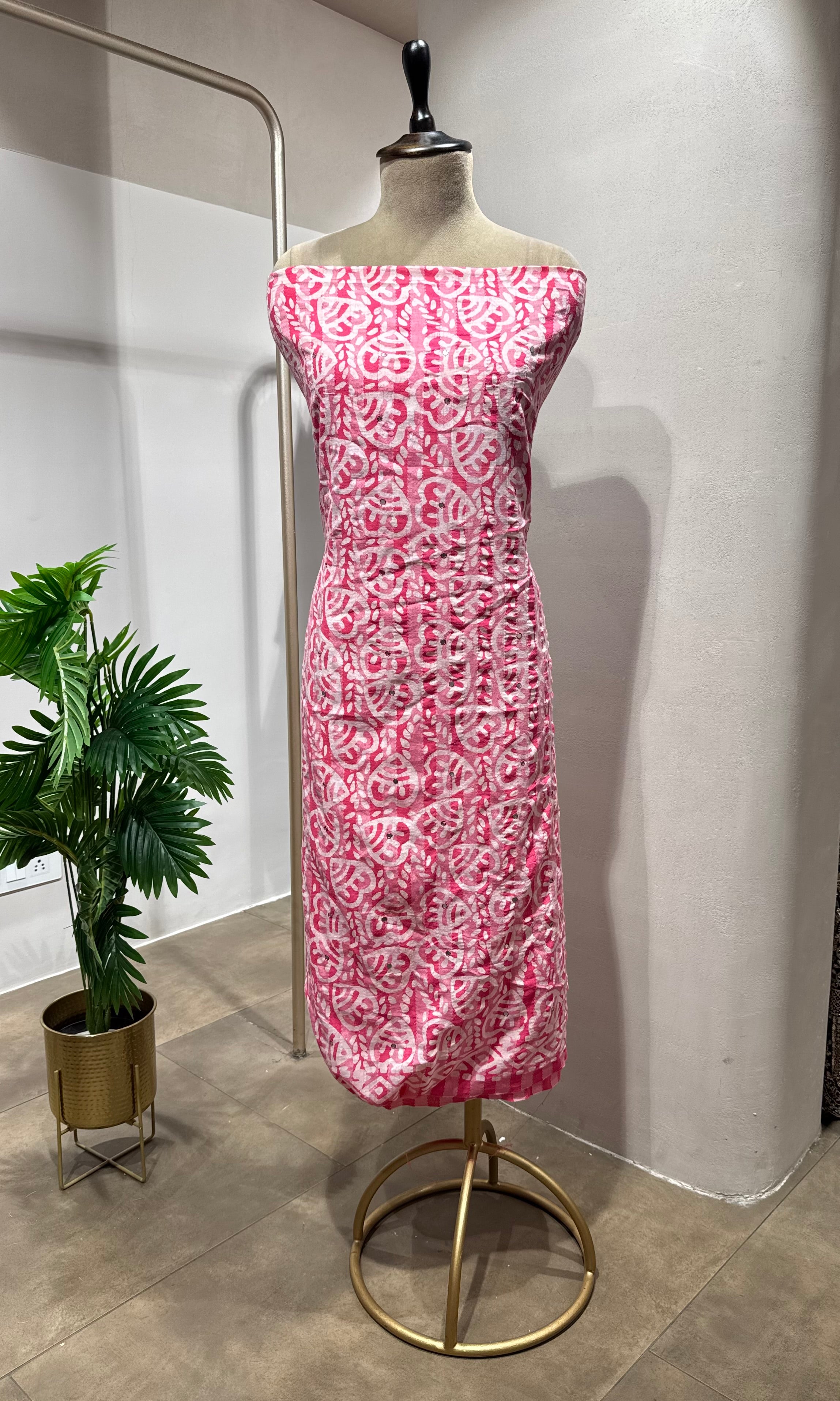 PINK ETHNIC PRINTED DRESS MATERIAL