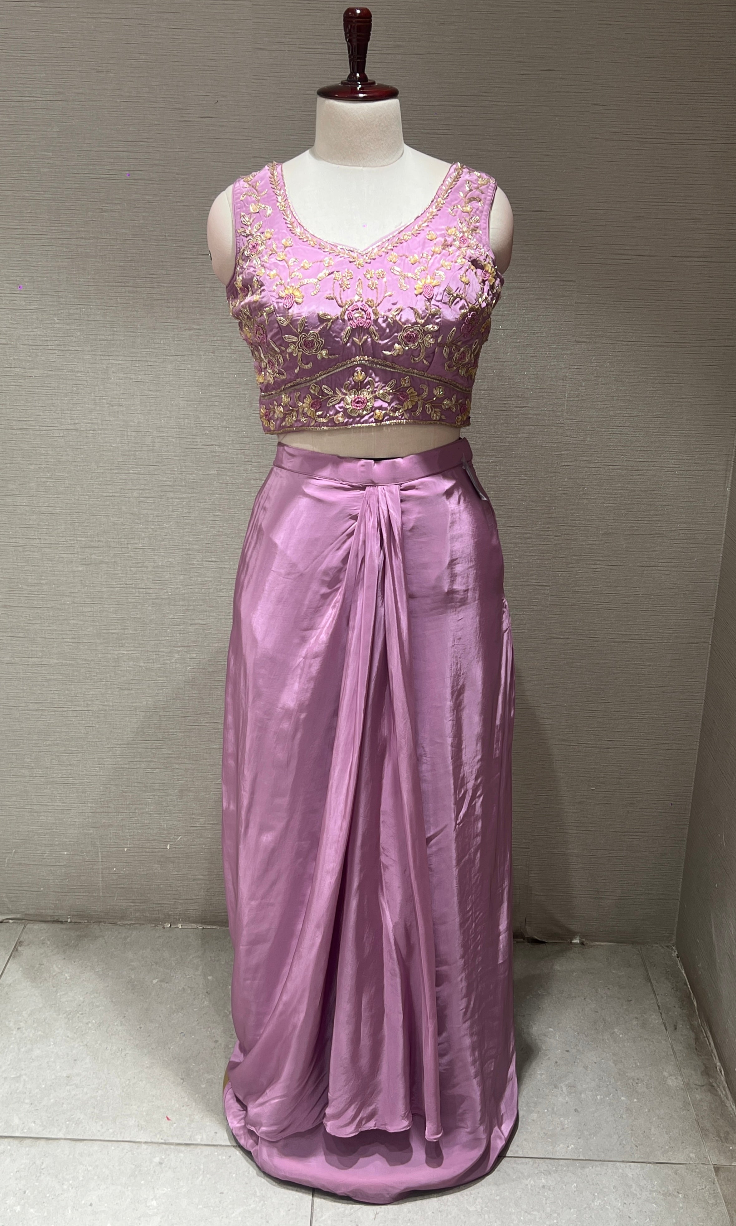 Lilac cape skirt with embroidered indo western dress