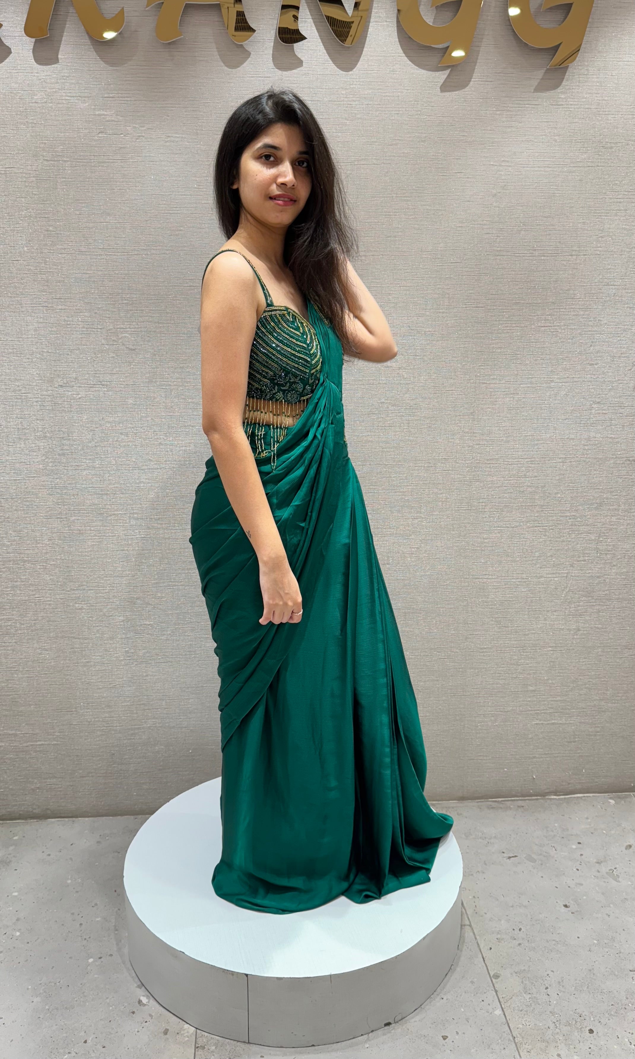 Green DRAPE SAREE WITH CORSET BLOUSE
