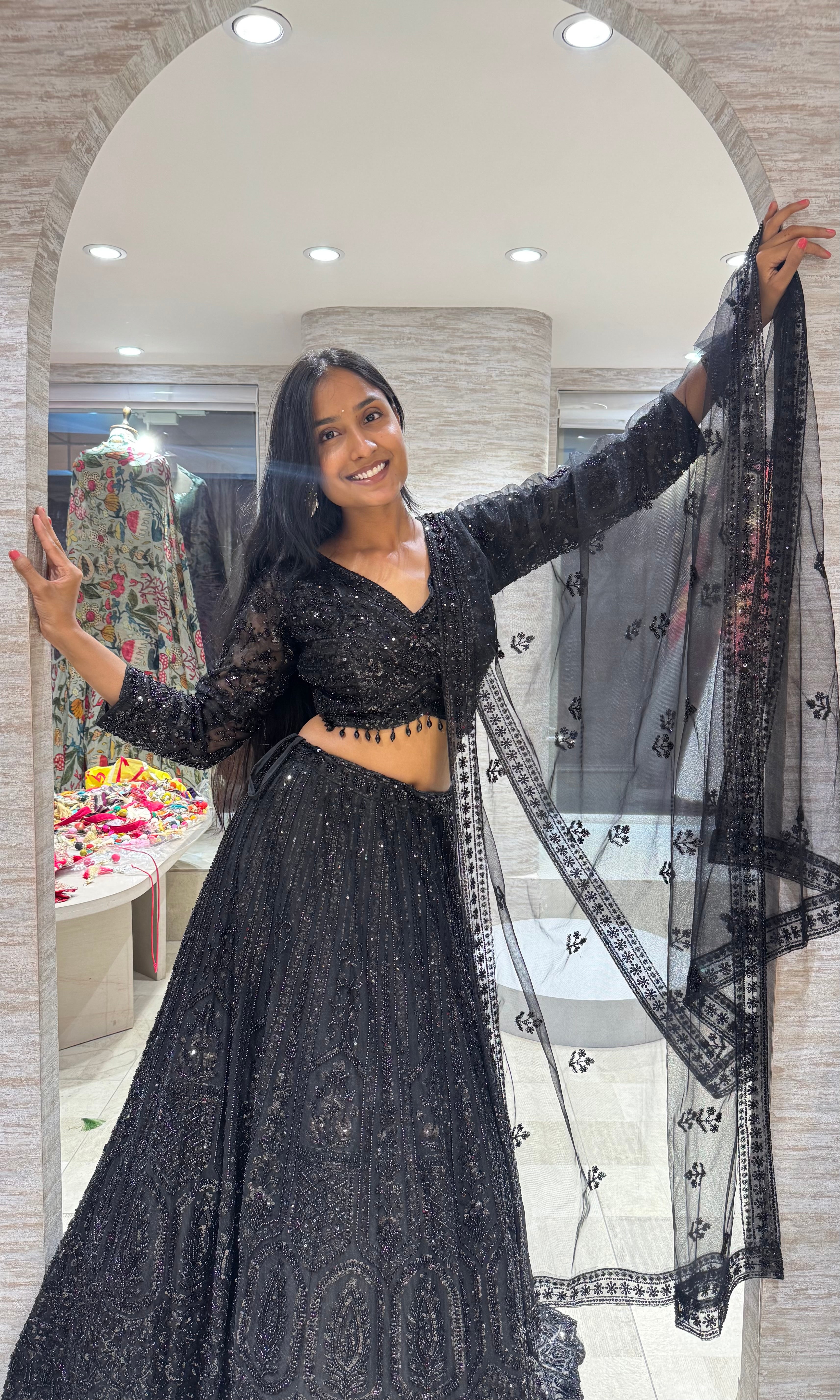 BLACK INTRICATE EMBROIDERED LEHENGA
