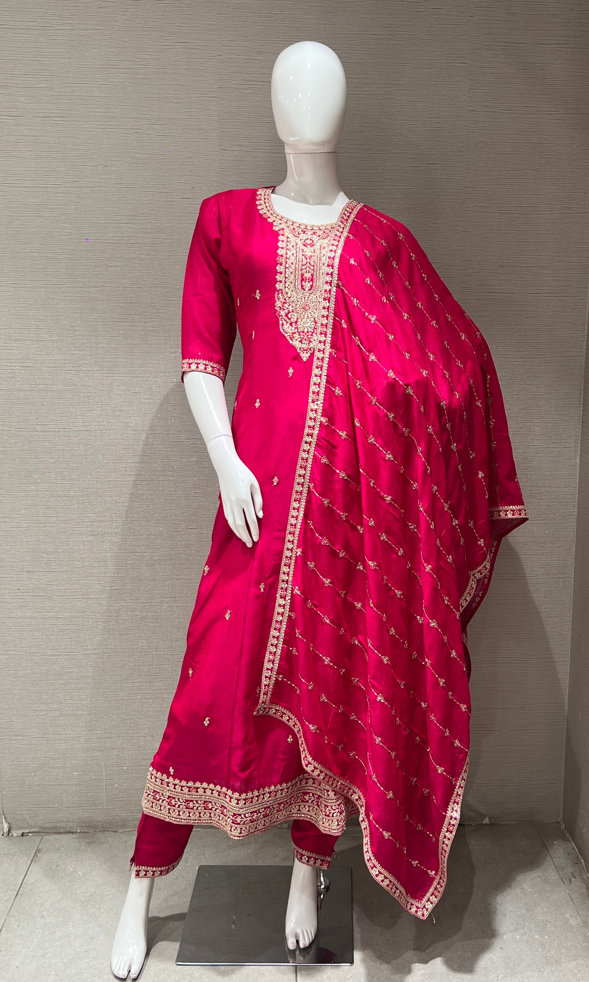 Pink Golden Embroidered Kurta set