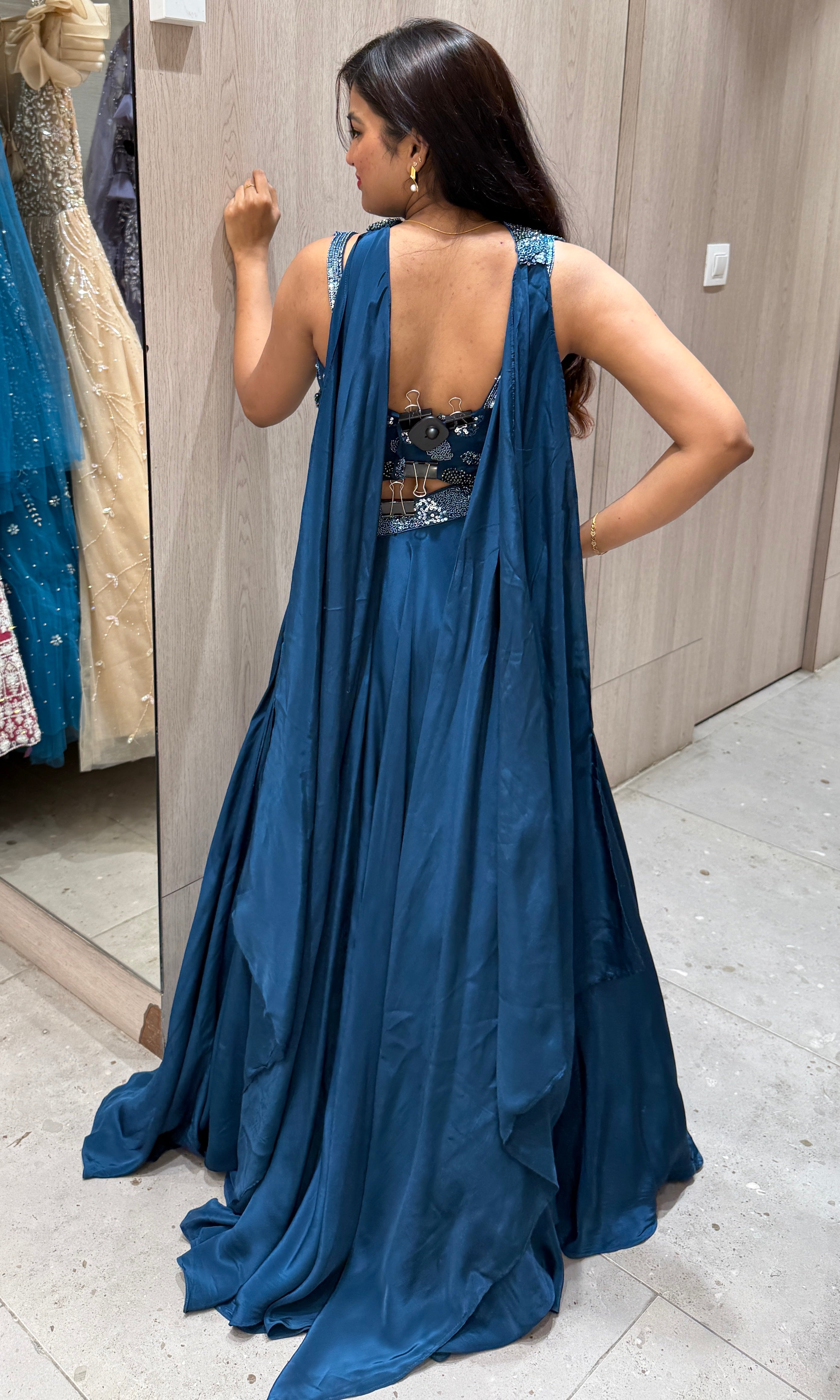 Blue lehenga with neck Dupatta 1000