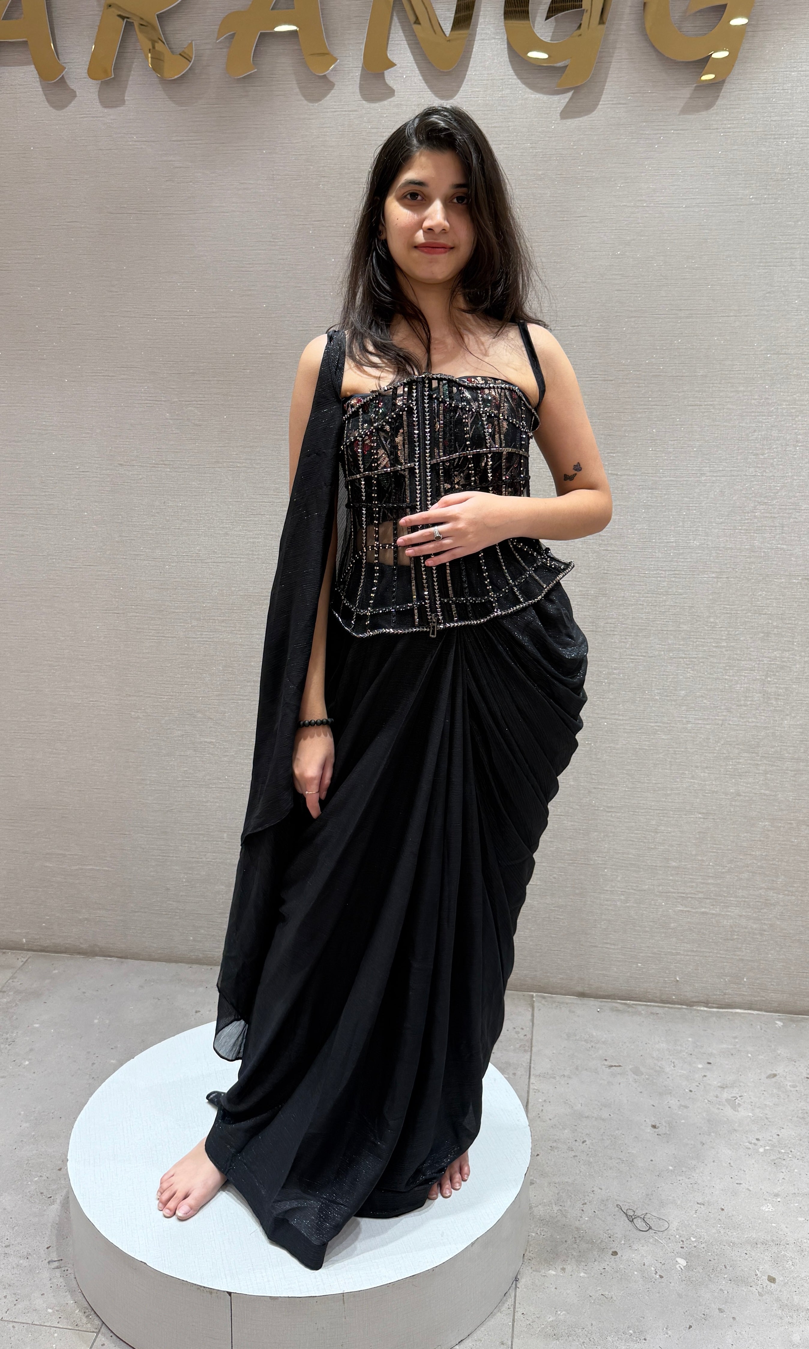 Black Embellished Corset Draped Saree
