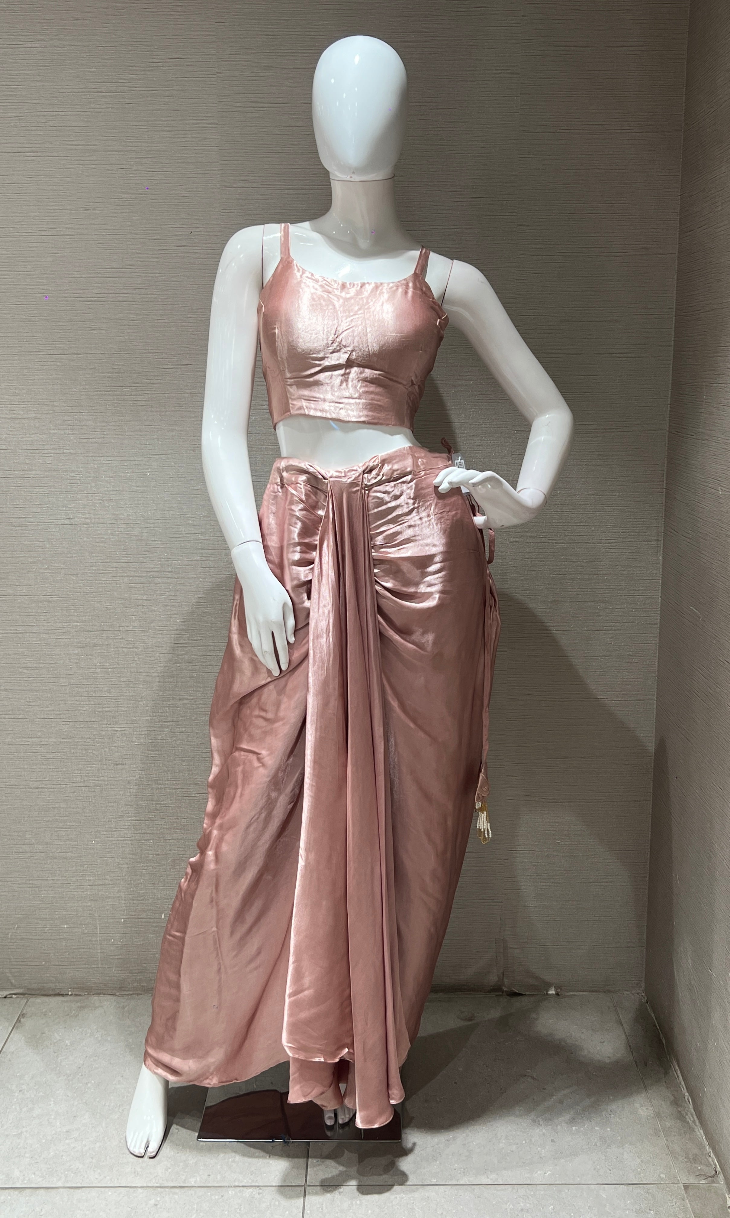 Blush Pink Cape with Draped Satin Dhoti Skirt Indo western