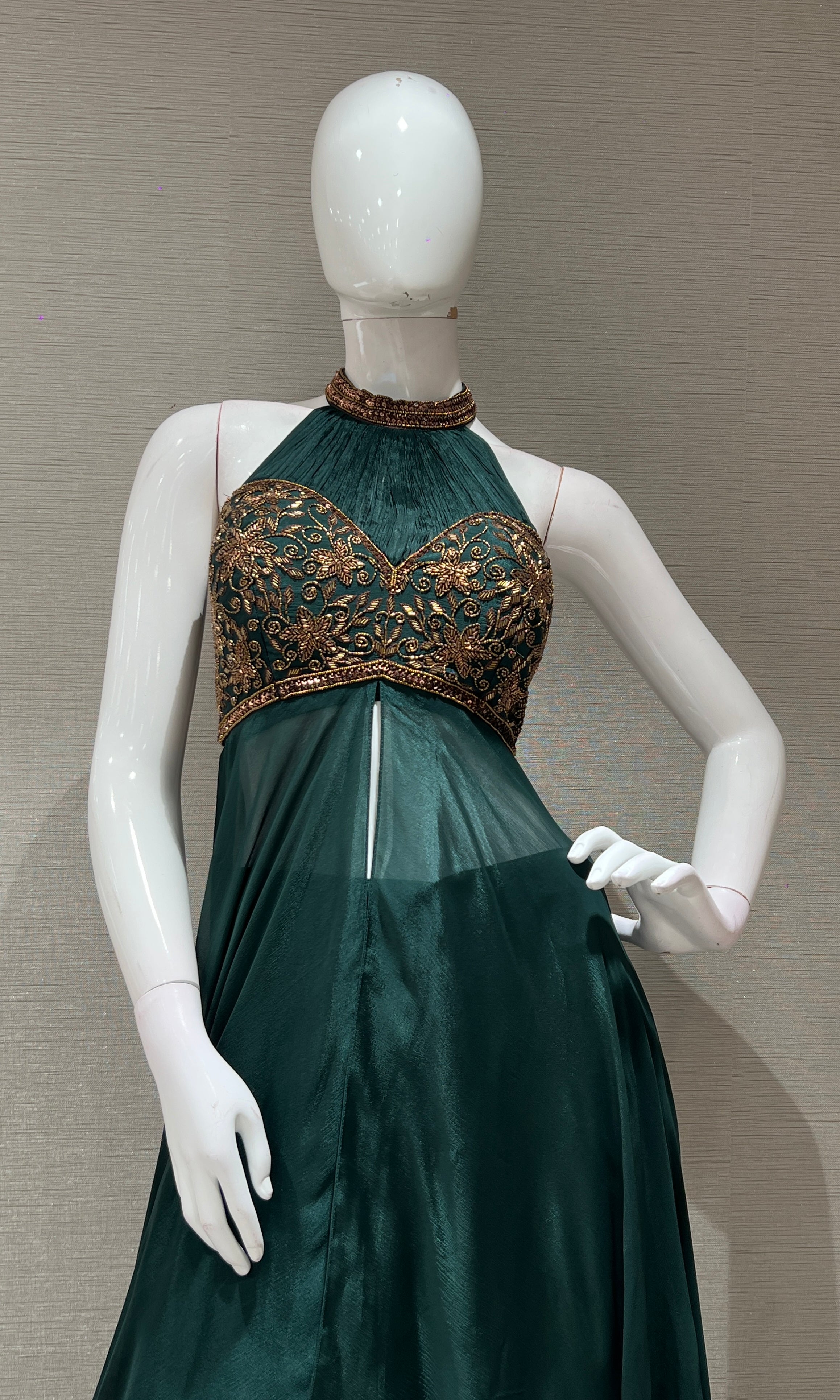 BOTTLE GREEN LONG ANARKALI DRESS