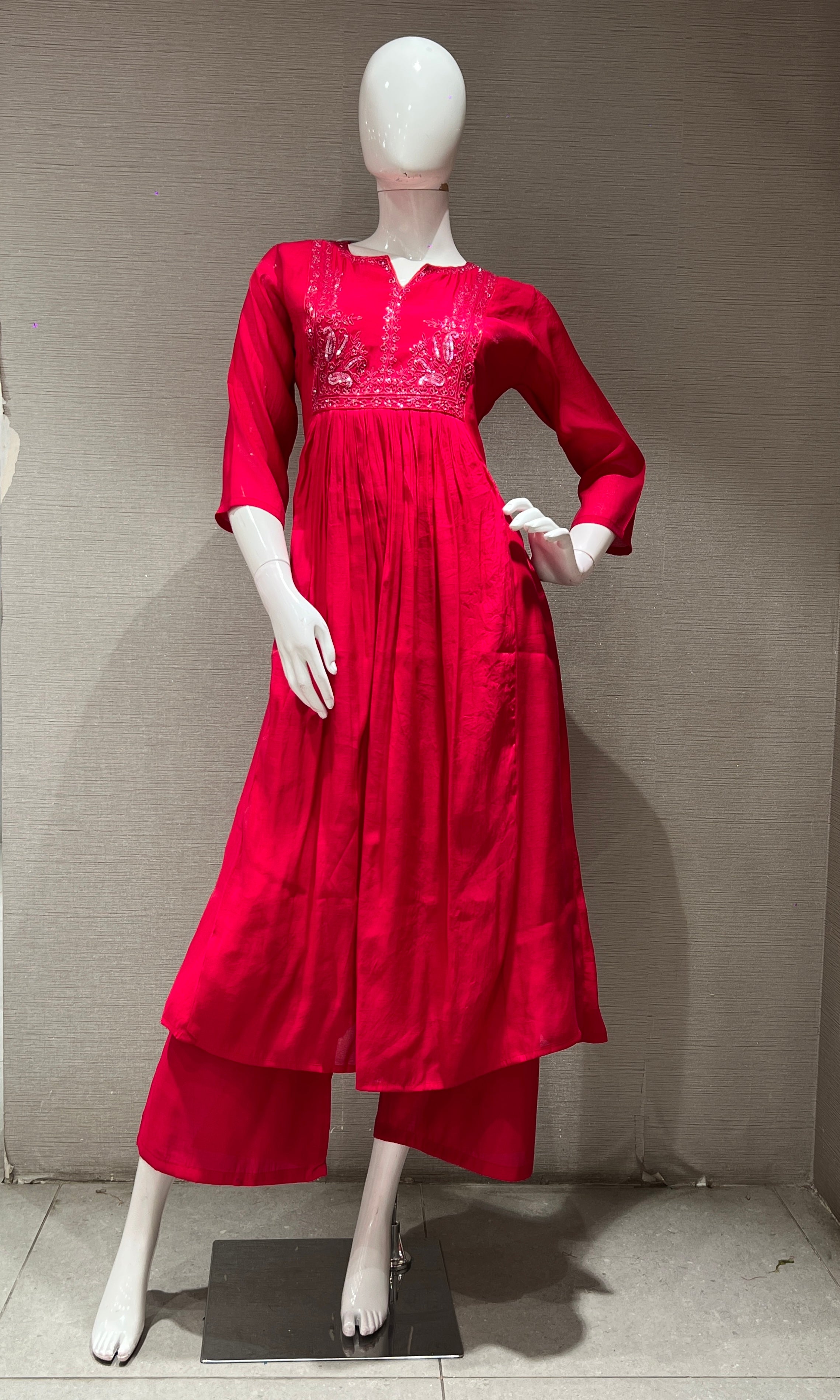 PINK MUL CHANDERI kurta set with palazzo pants