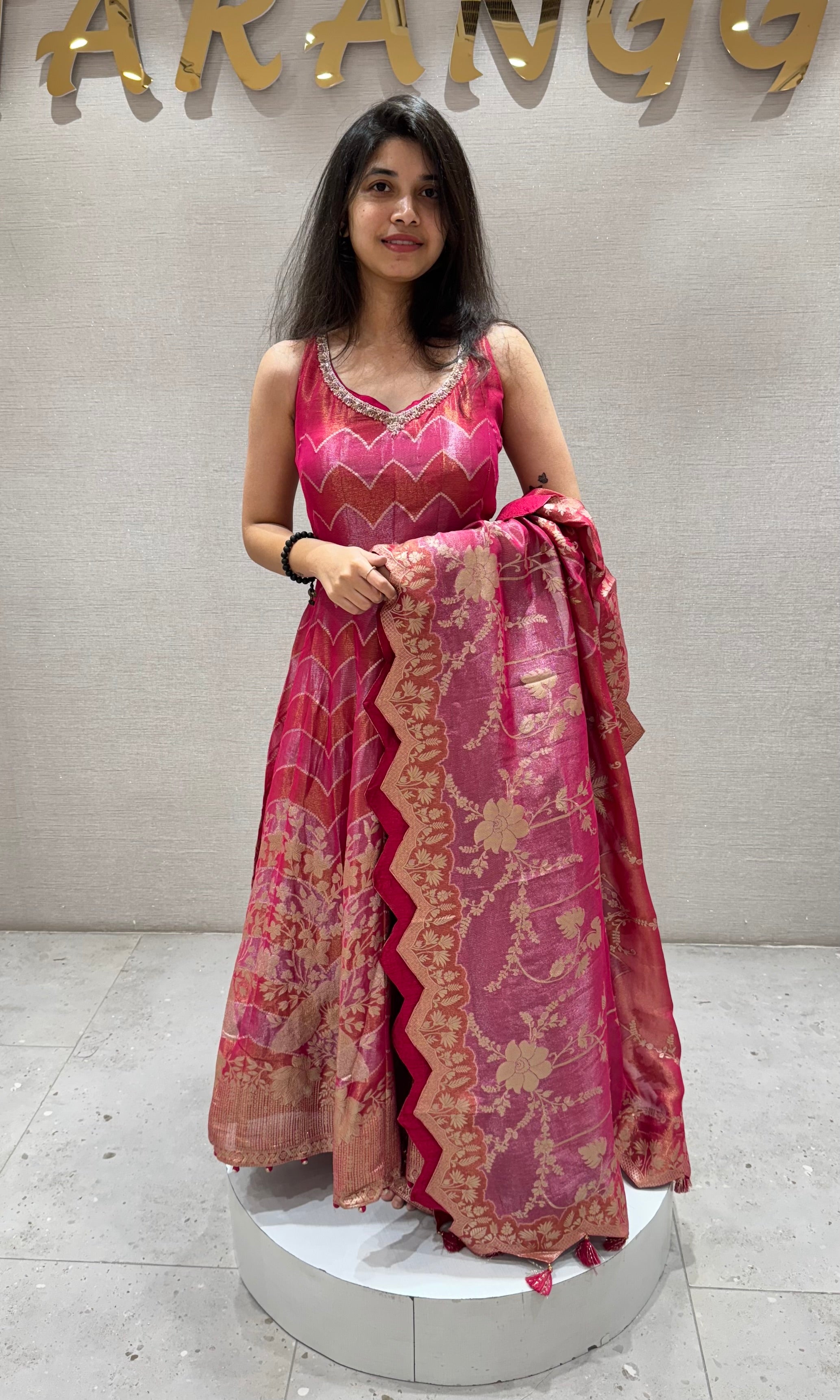 Pink GOLDEN EMBROIDERY ANARKALI SET