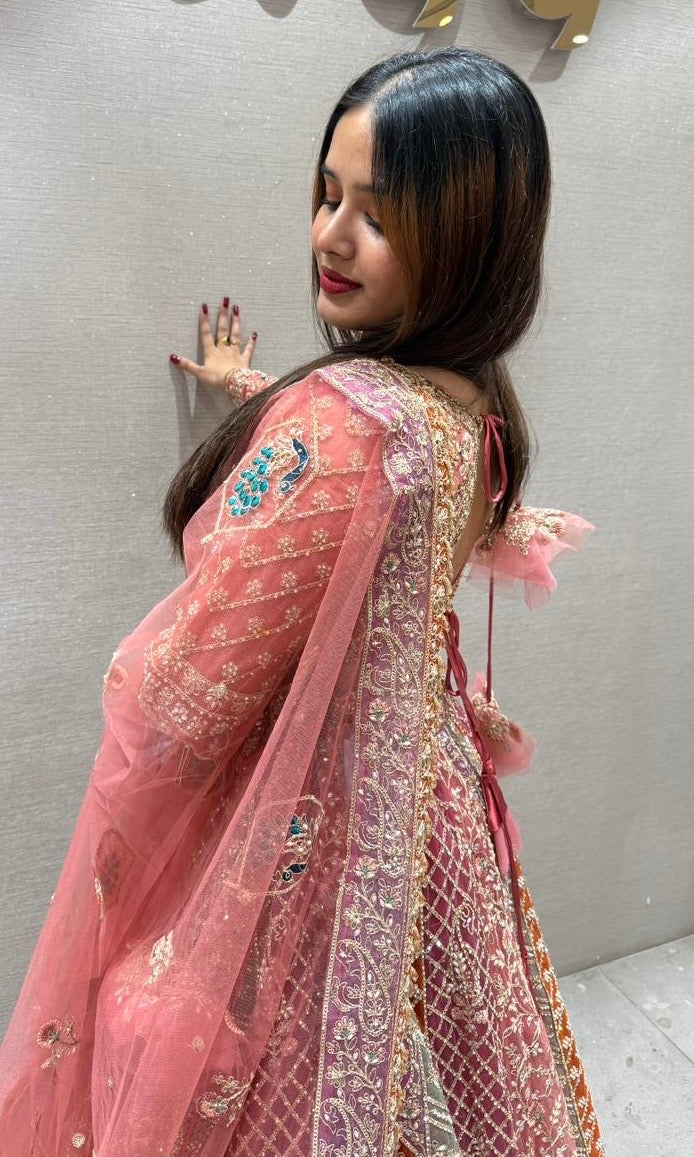 blush pink multicolored embroidered lehenga