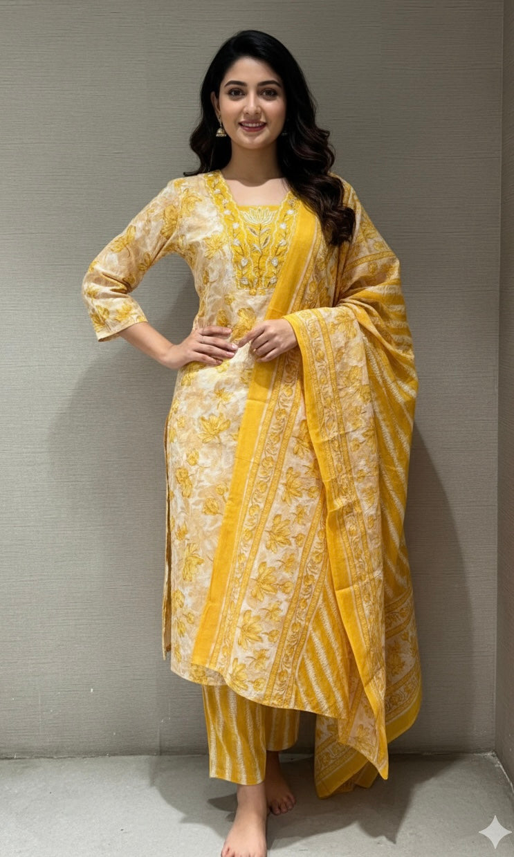 Yellow FLORAL PRINT kurta set