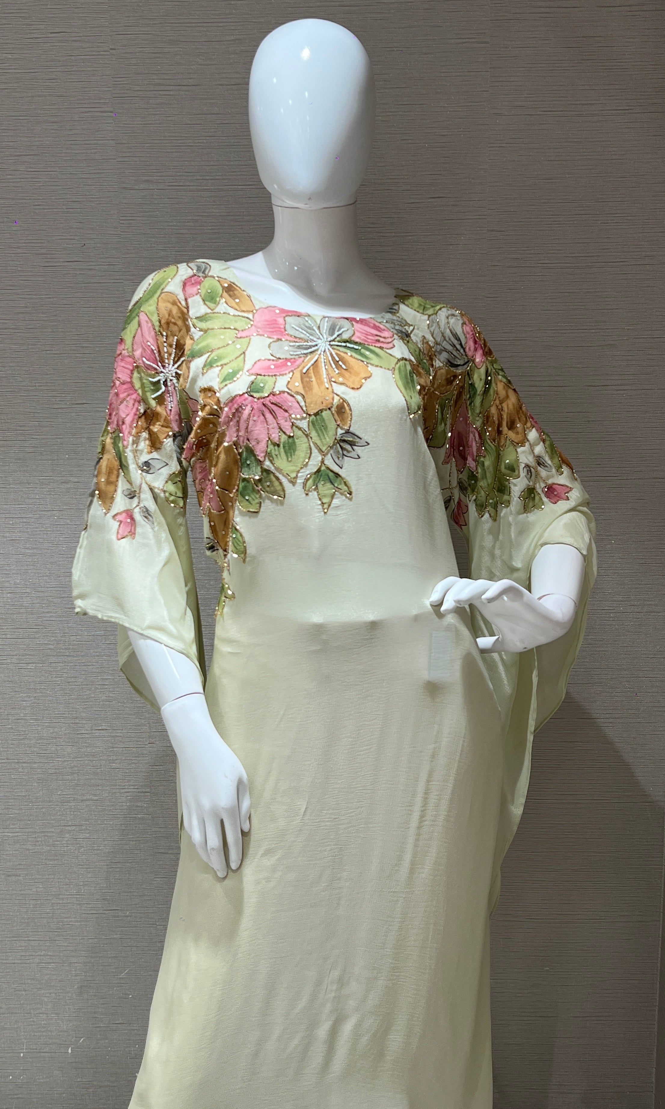 georgette floral printed cream kurta set