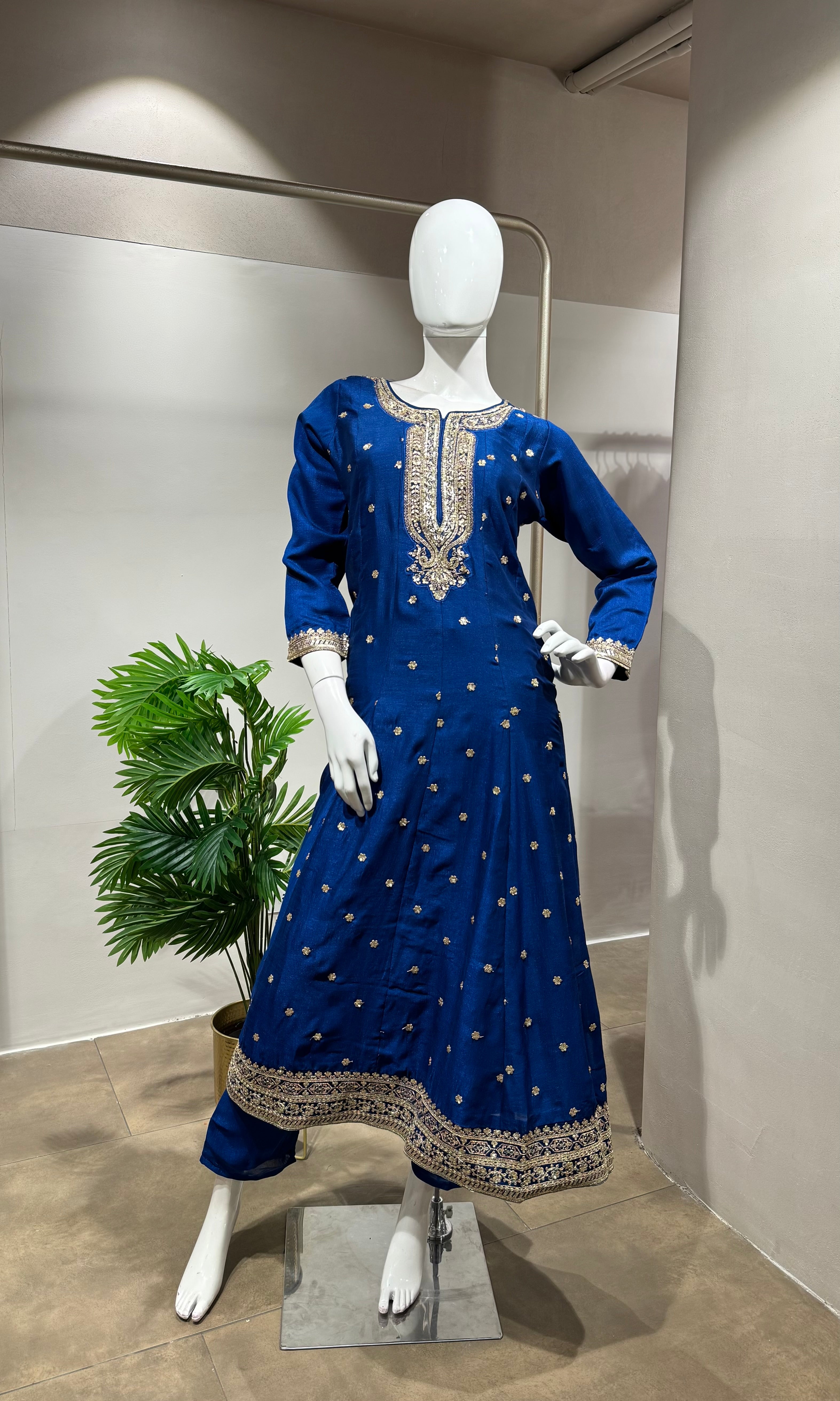 BLUE GOLDEN EMBROIDERY ANARKALI SET