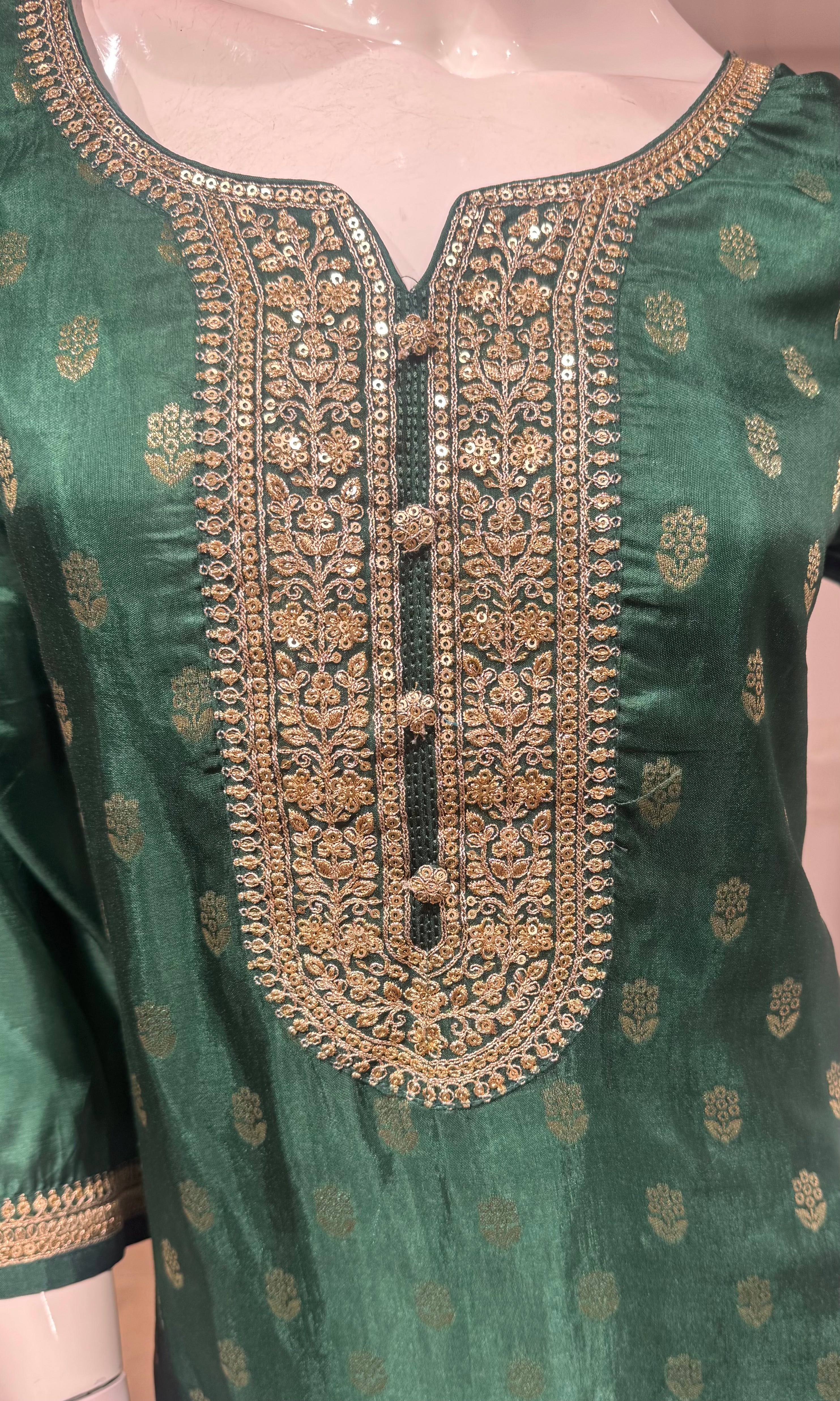 Green gold embroidered kurta set