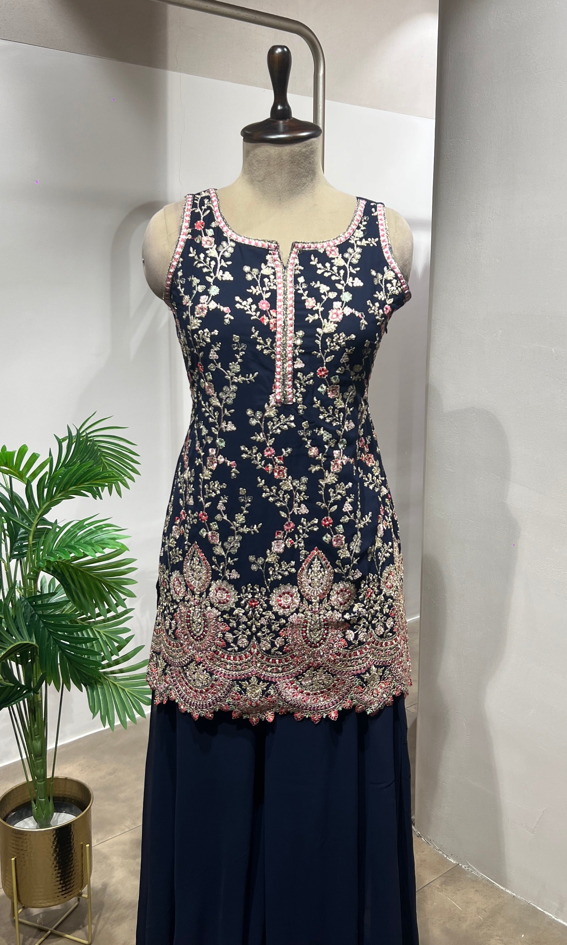 Black Faux Georgette Embroidery Sharara Suit