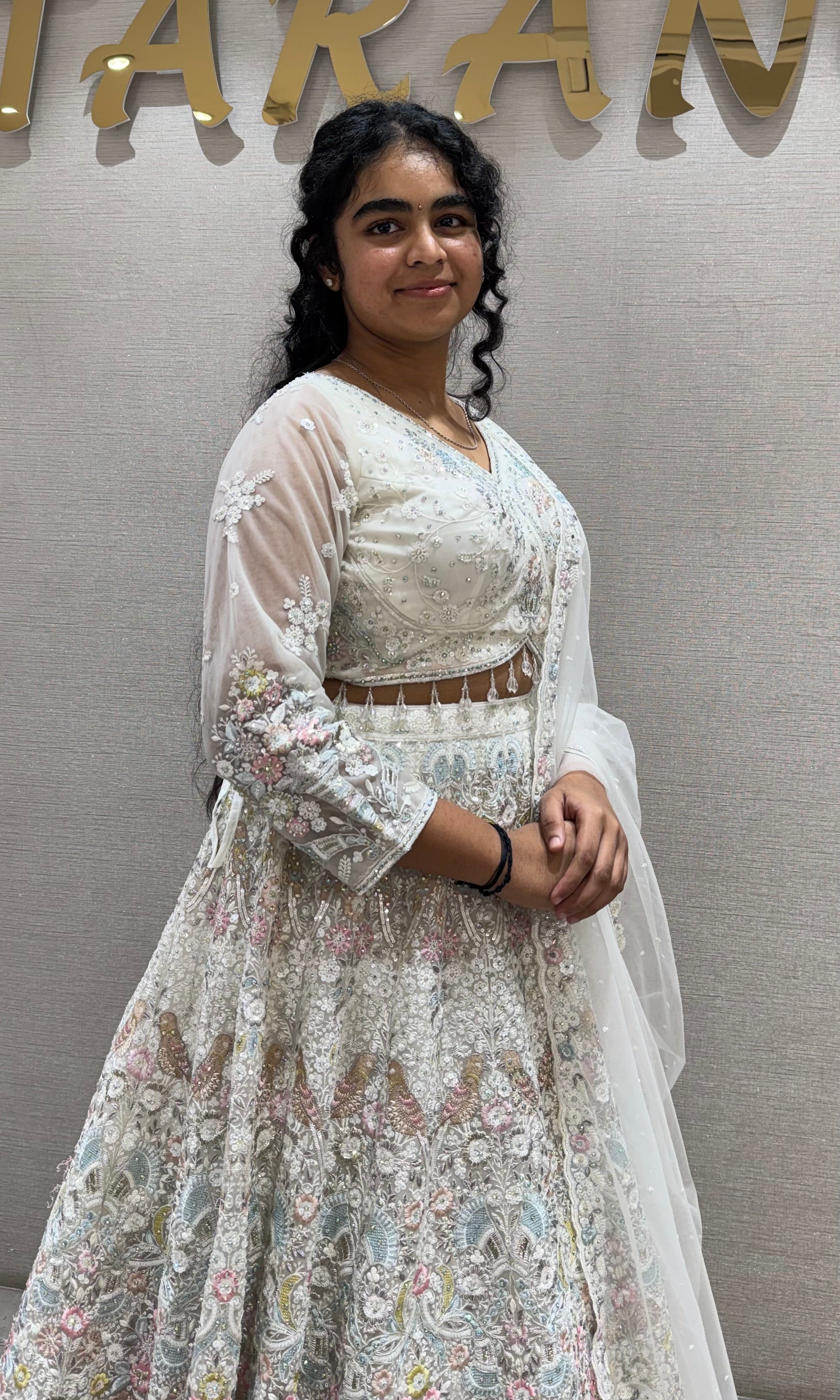 Cream Embroidered Butterfly Net Bridal Lehenga