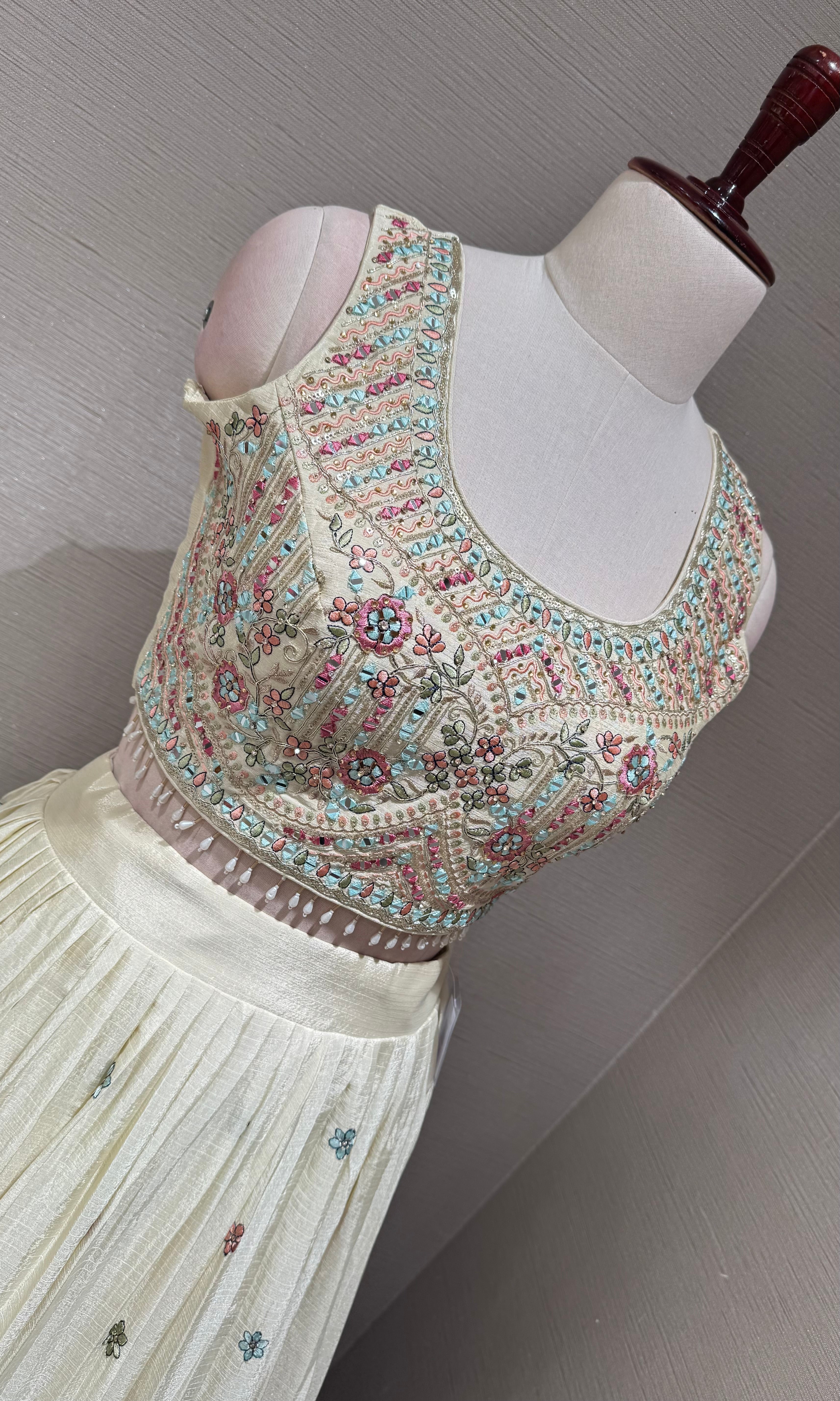 Cream tissue silk Lehenga Set with Intricate Floral Embroidery