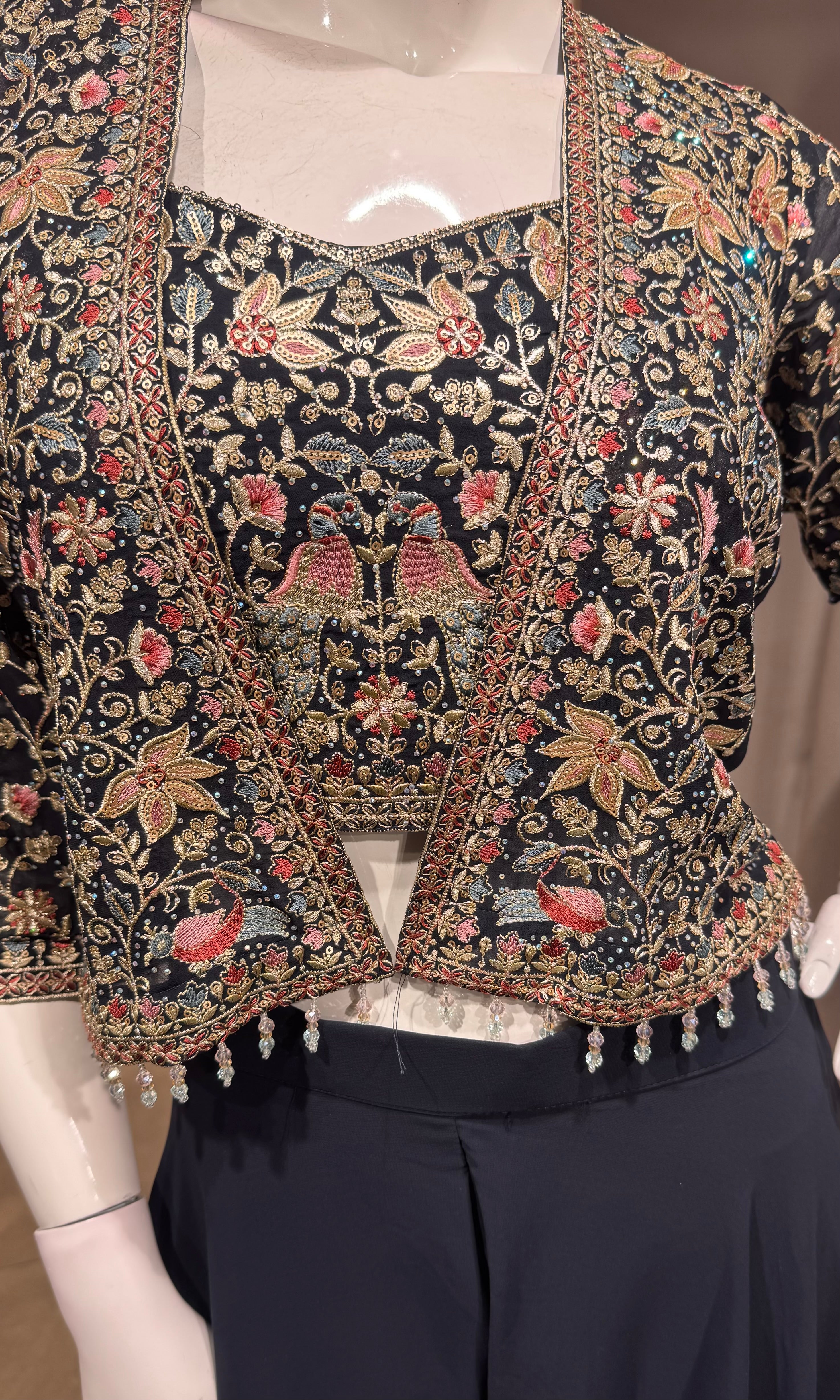 BLUE PALAZZO SET Floral Crop Top JACKET