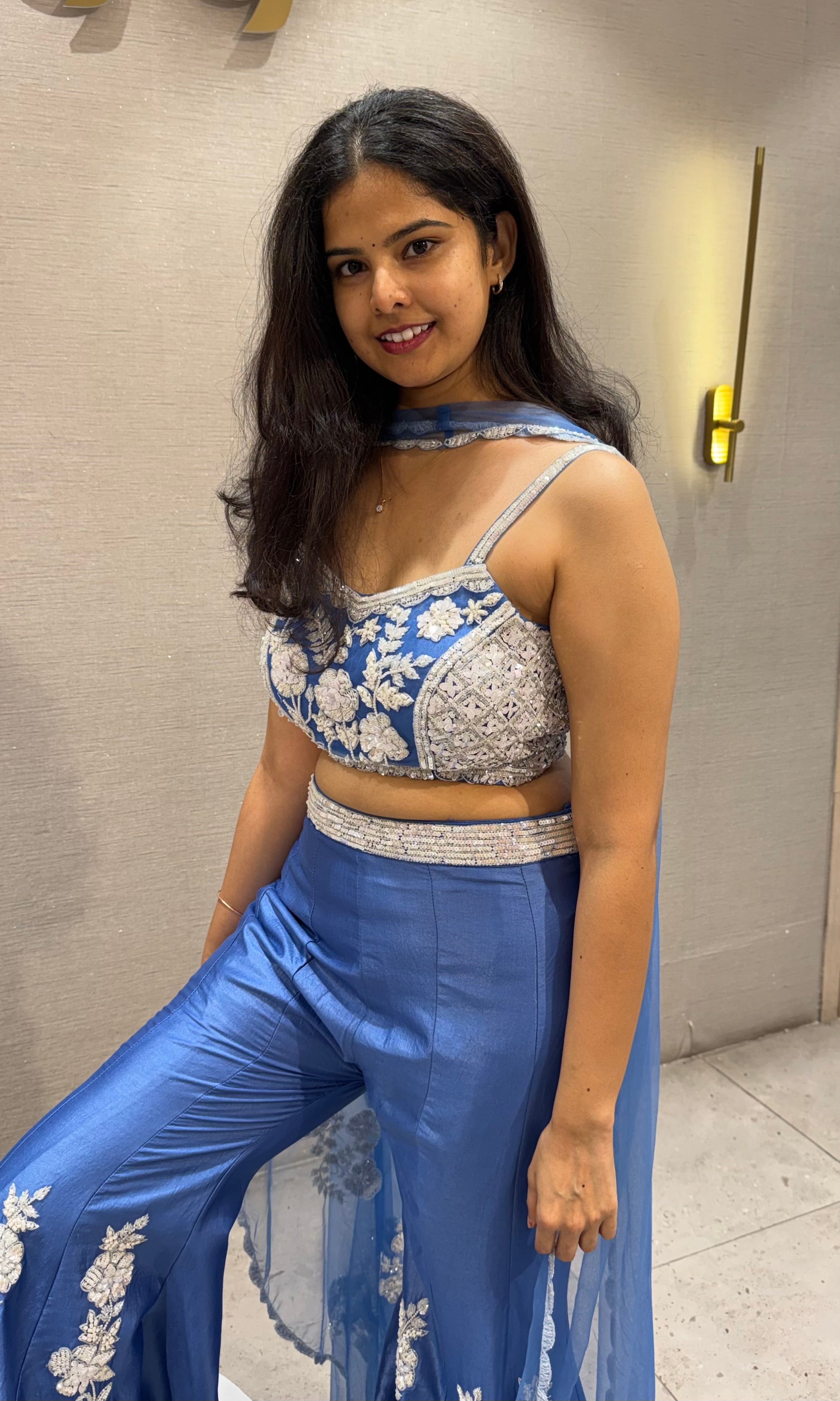 Blue Floral Peplum Palazzo set