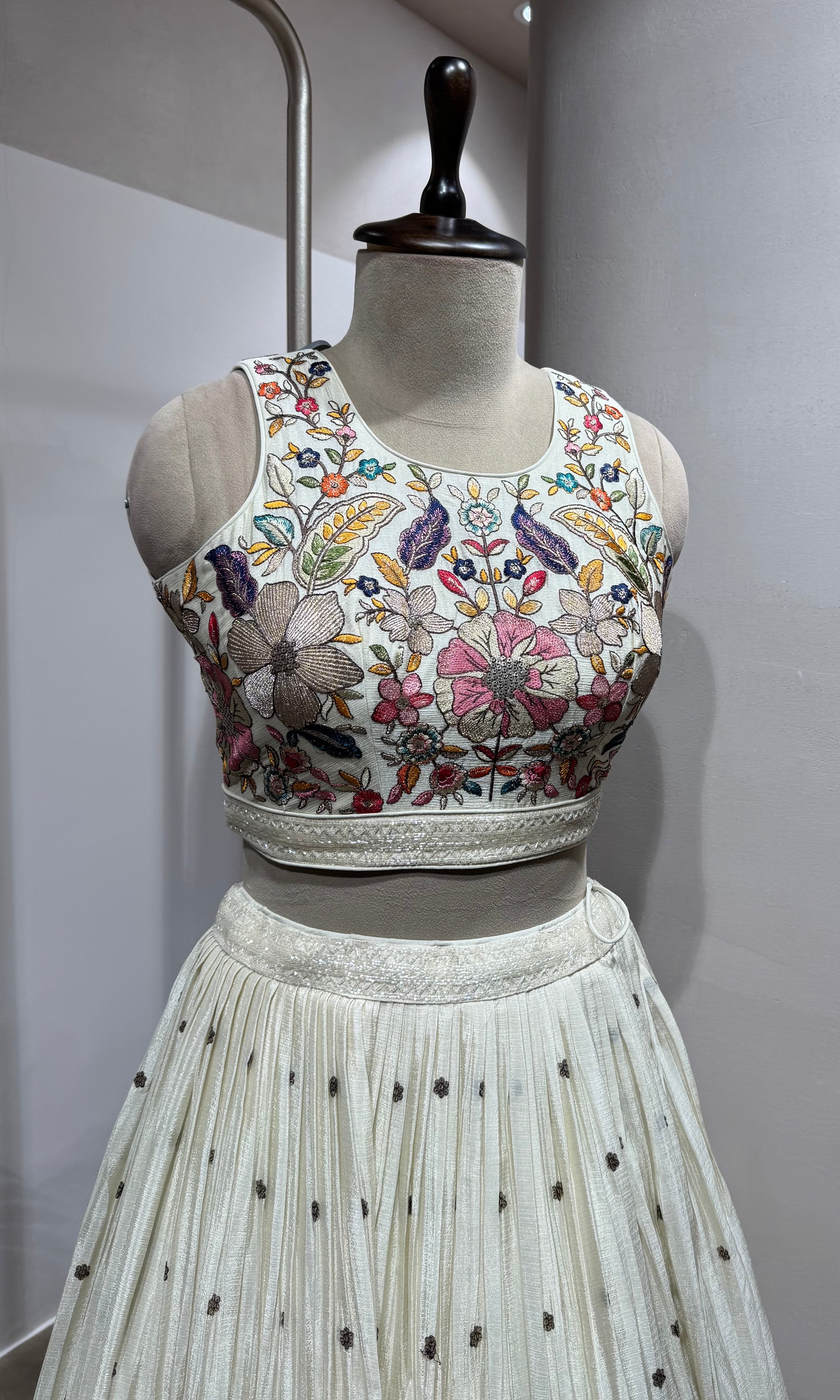 Cream lehenga set with Embroidered Lehenga