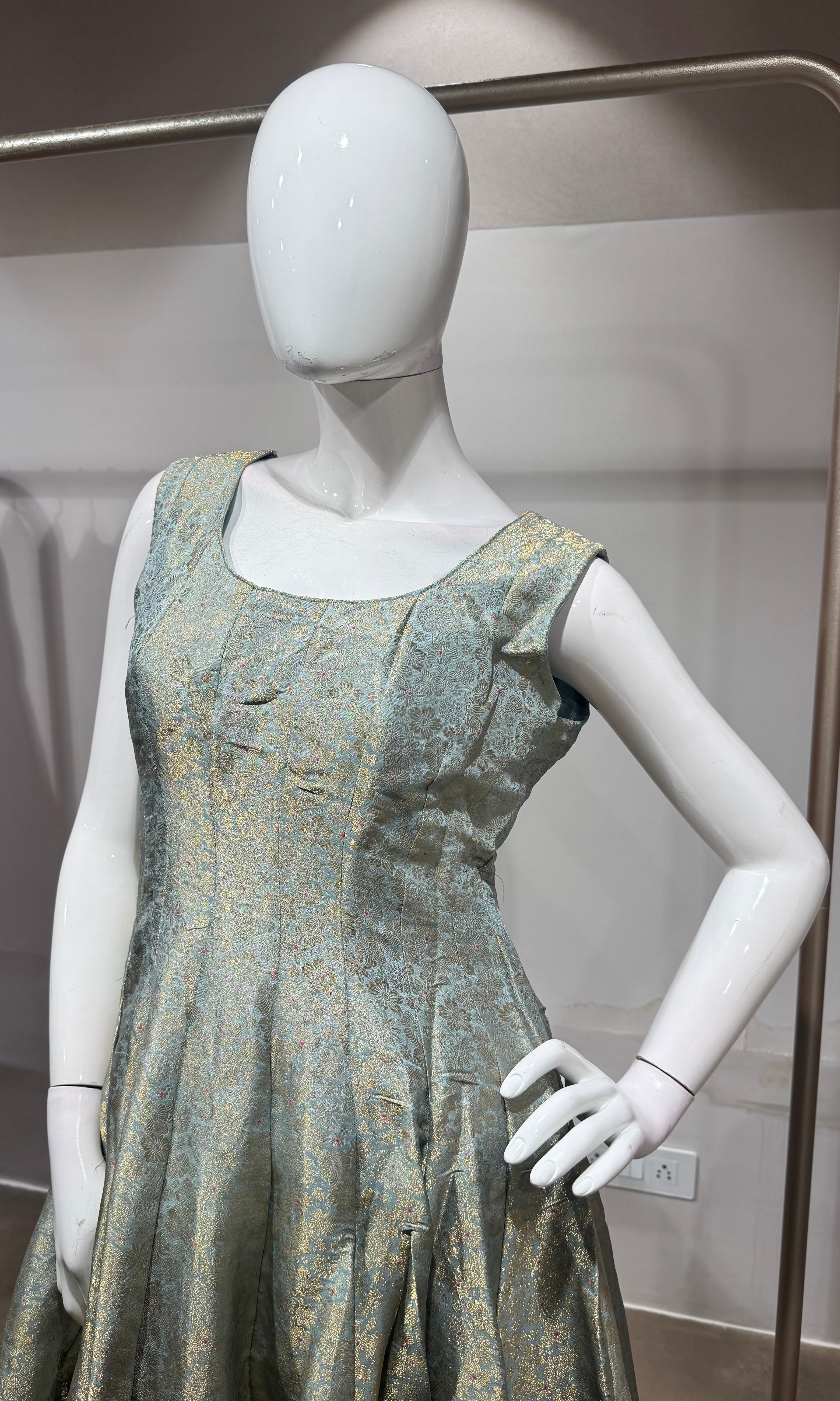 blue Banarasi Anarkali set with palazzo pants