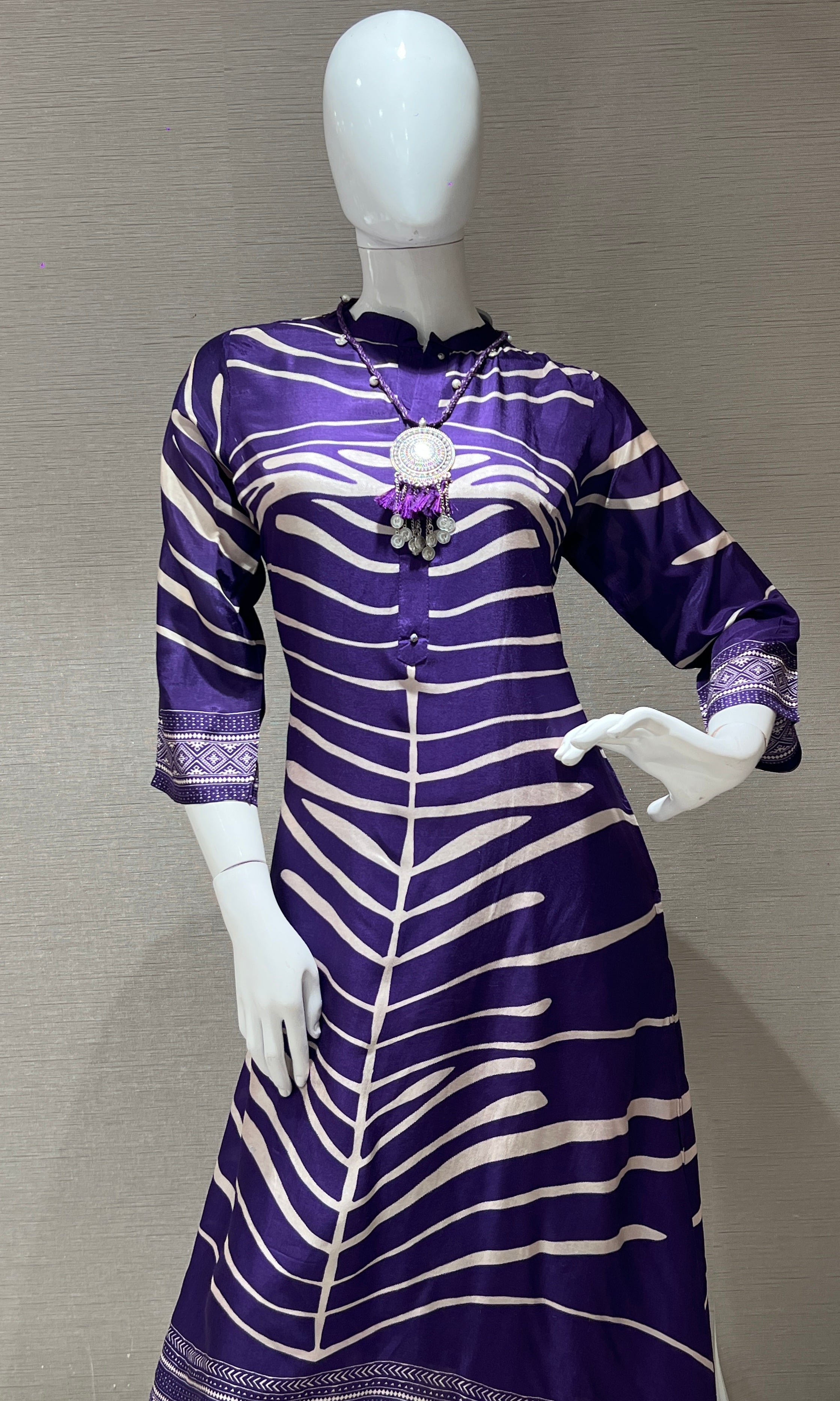 Purple leaf print kurta set